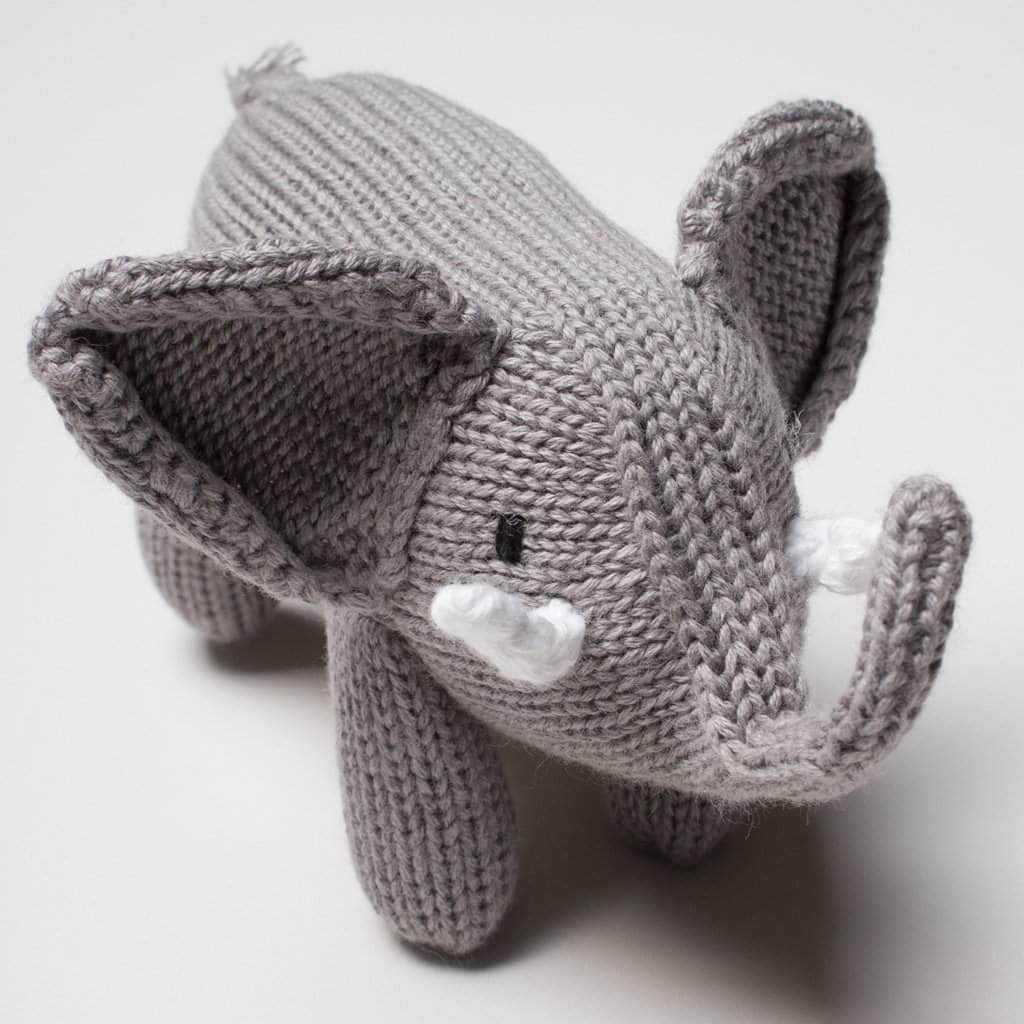 Organic Cotton Baby Gift Set - Elephant Baby Rattle, Organic Baby Romper & Bonnet Hat