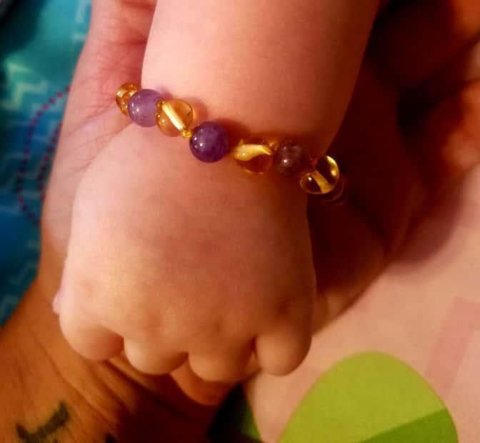 5.5 inch Baltic Amber Bracelet Polished Lemon Amethyst newborn Baby Toddler