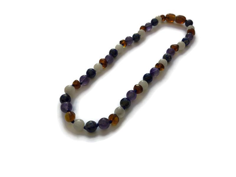 11 or 12.5 inch Baltic Amber Necklace Dark Amber Amethyst Lapis Moonstone