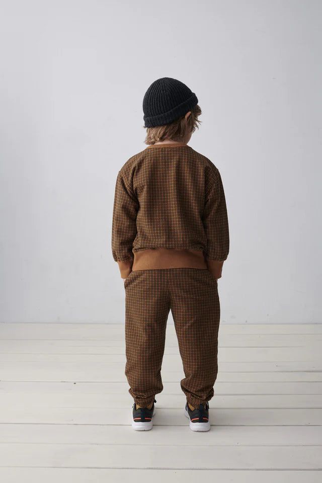 Organic Gingham Sweatshirt & Pants - Oil