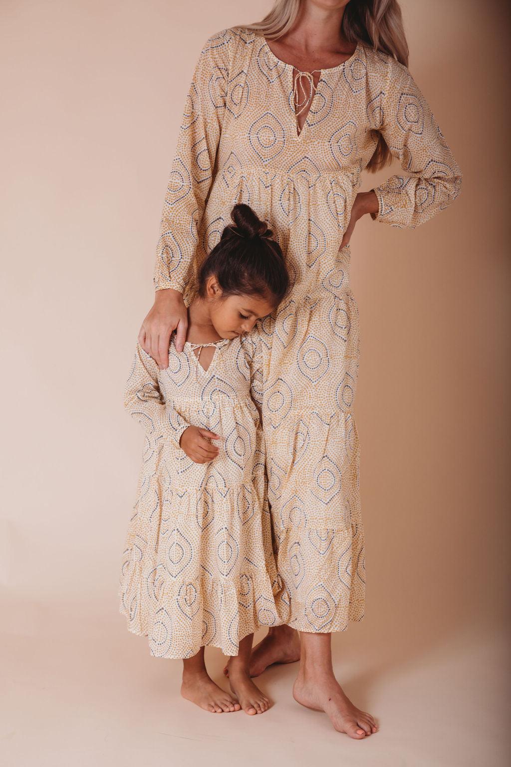 Block Printed Girl's Kaftan Dress - Oia - Why and Whale