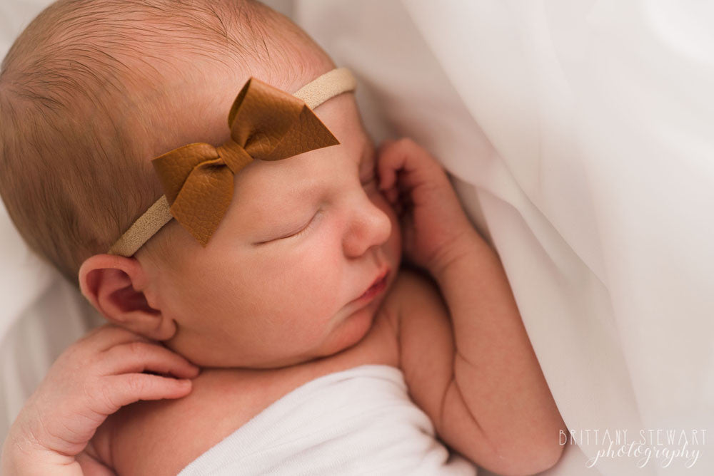 Camel | Leather Baby Bow