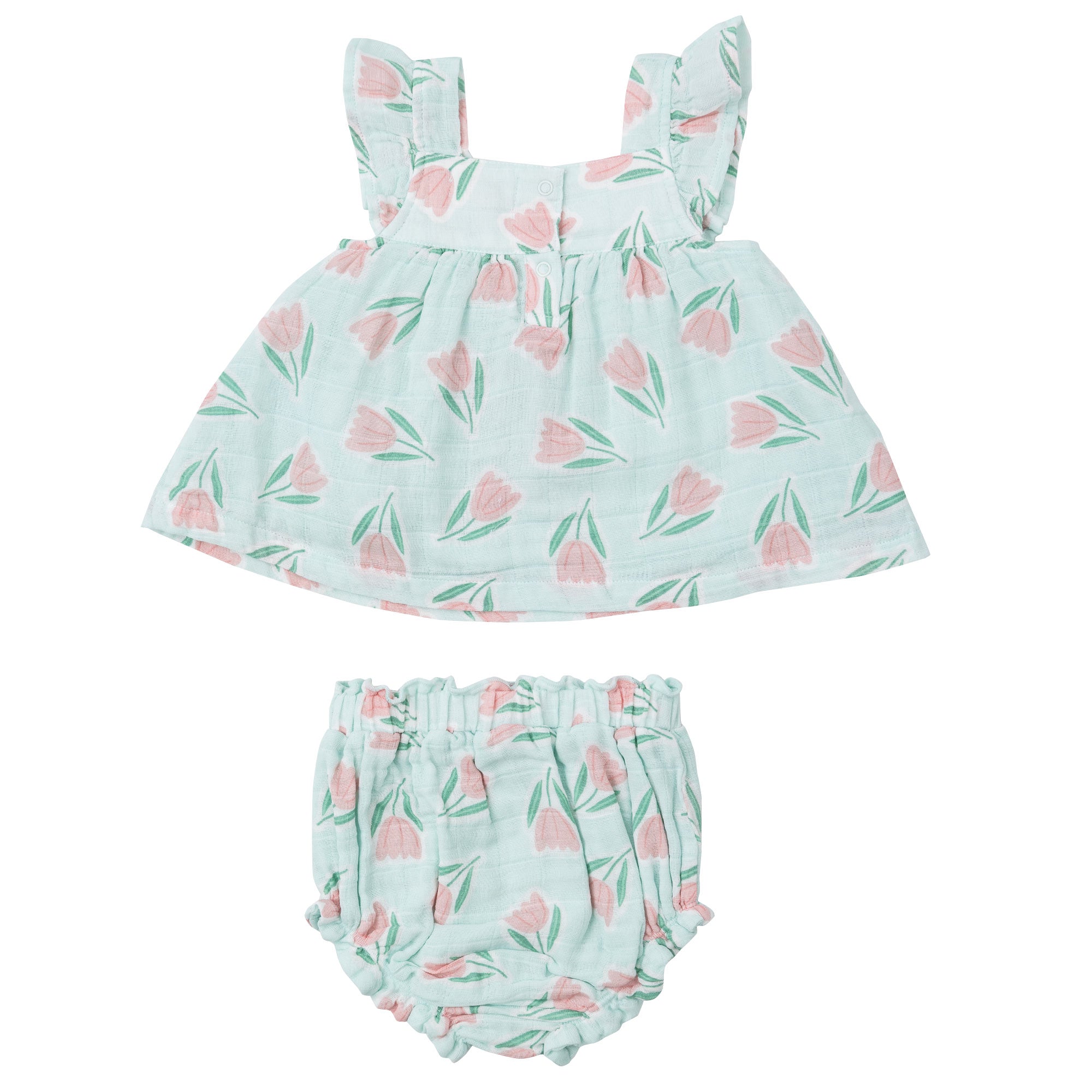Butterfly Sleeve Pinafore & High Waisted Diaper Cover - Tulips