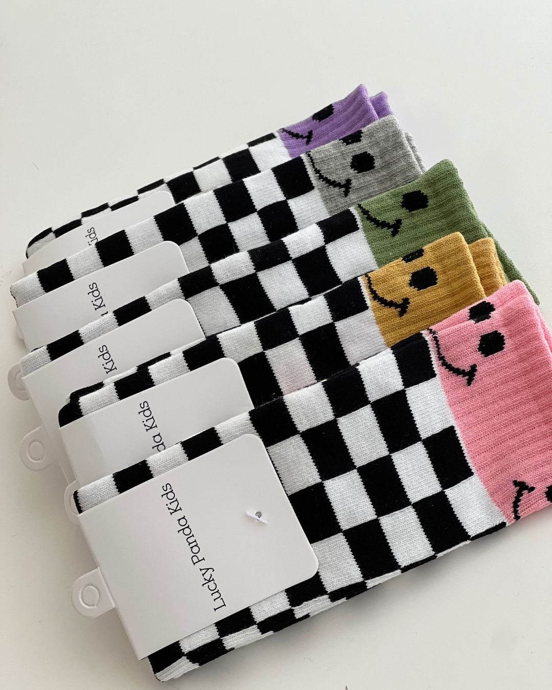 Checkered Smiley Socks, Purple