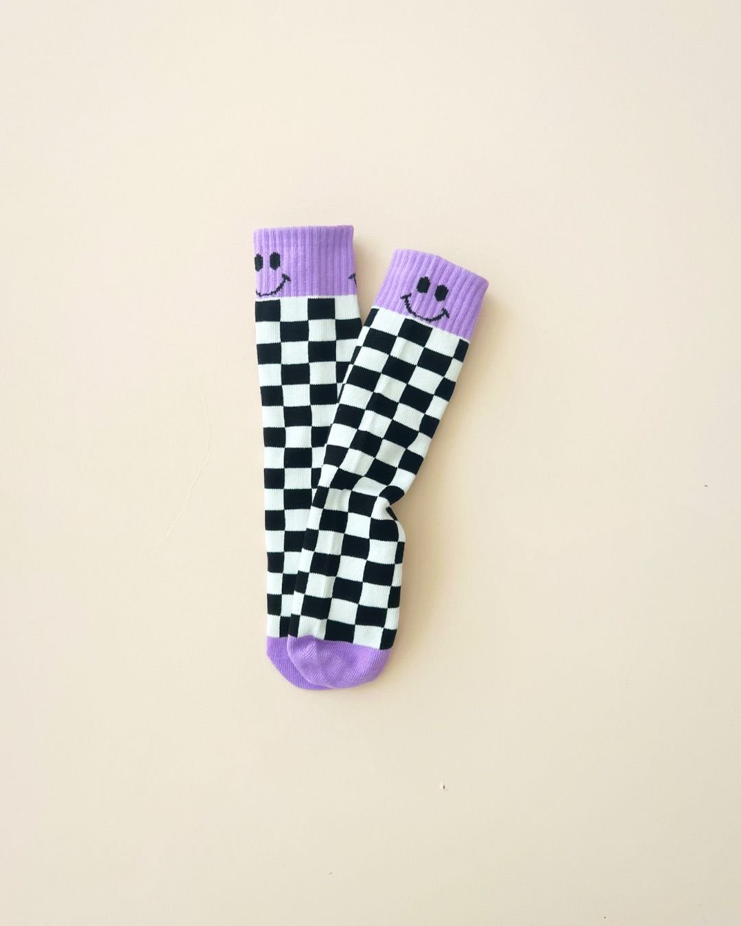 Checkered Smiley Socks, Purple