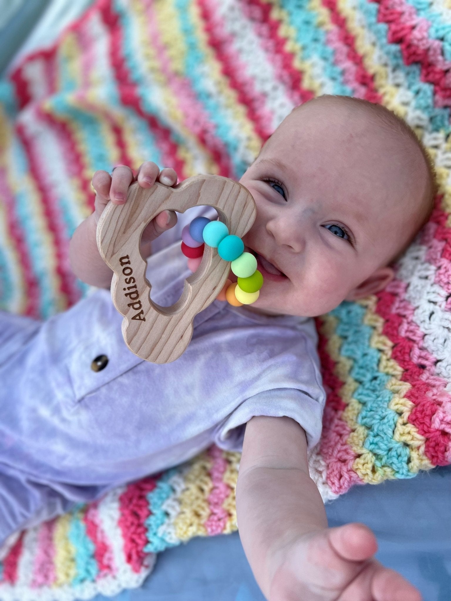 Cloud Wooden Grasping Toy with Teething Beads