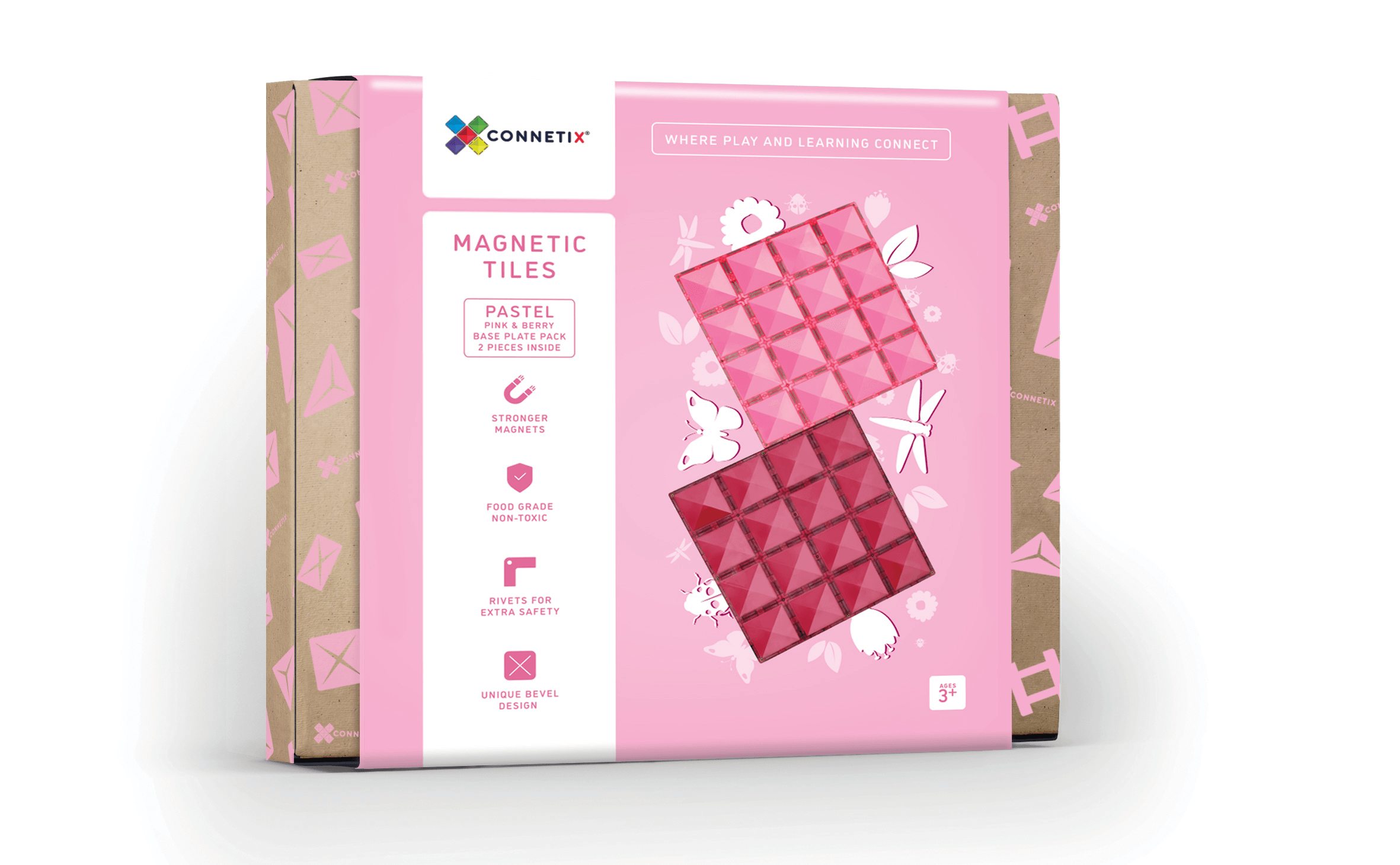 Connetix Tiles 2 Piece Base Plate Pink & Berry Pack - Why and Whale
