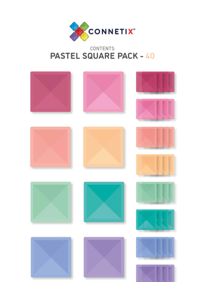Connetix Tiles 40 Piece Pastel Square Pack - Why and Whale