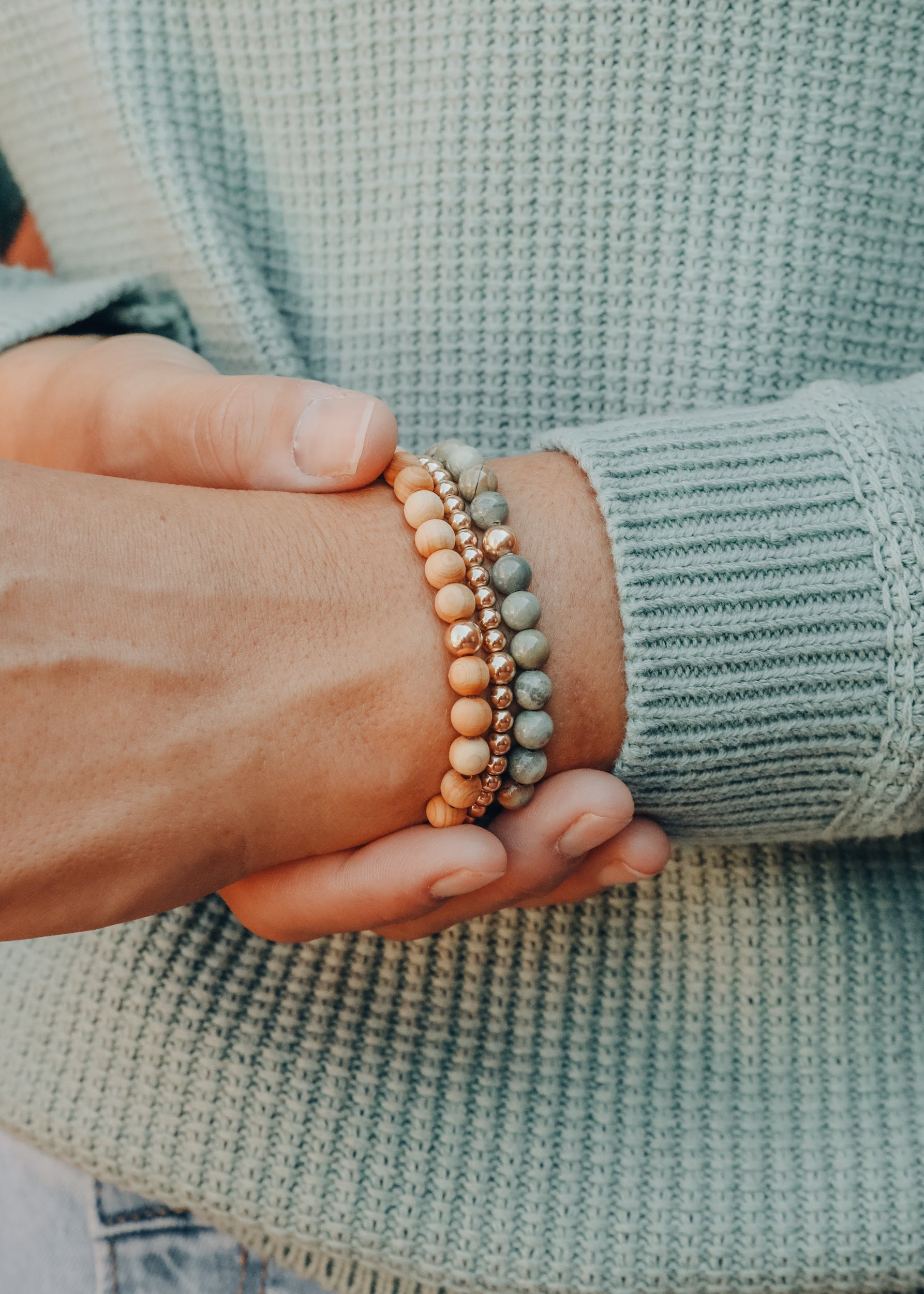 Cypress Wood + 14K Gold Filled || Beaded Stretch Bracelet