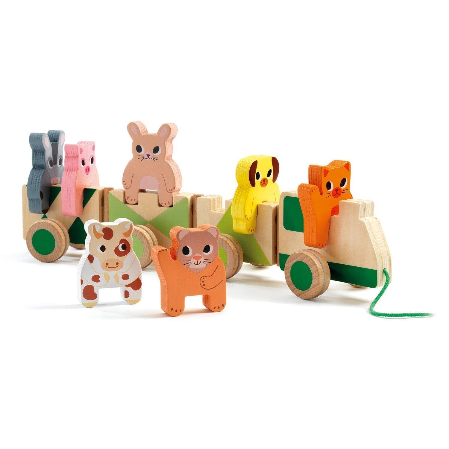 Djeco Trainimo Farm Wooden Pull-Along Activity Train - Why and Whale