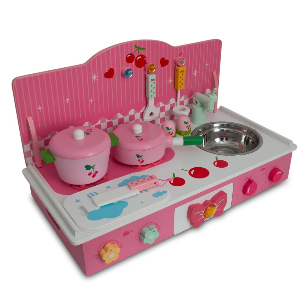 Wooden Pink Toy Kitchen Play Set 22 Inches