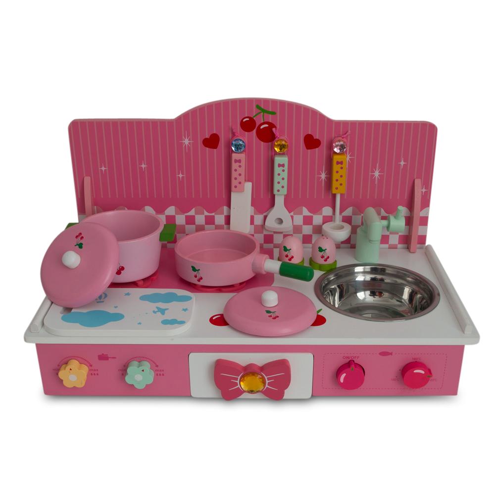 Wooden Pink Toy Kitchen Play Set 22 Inches