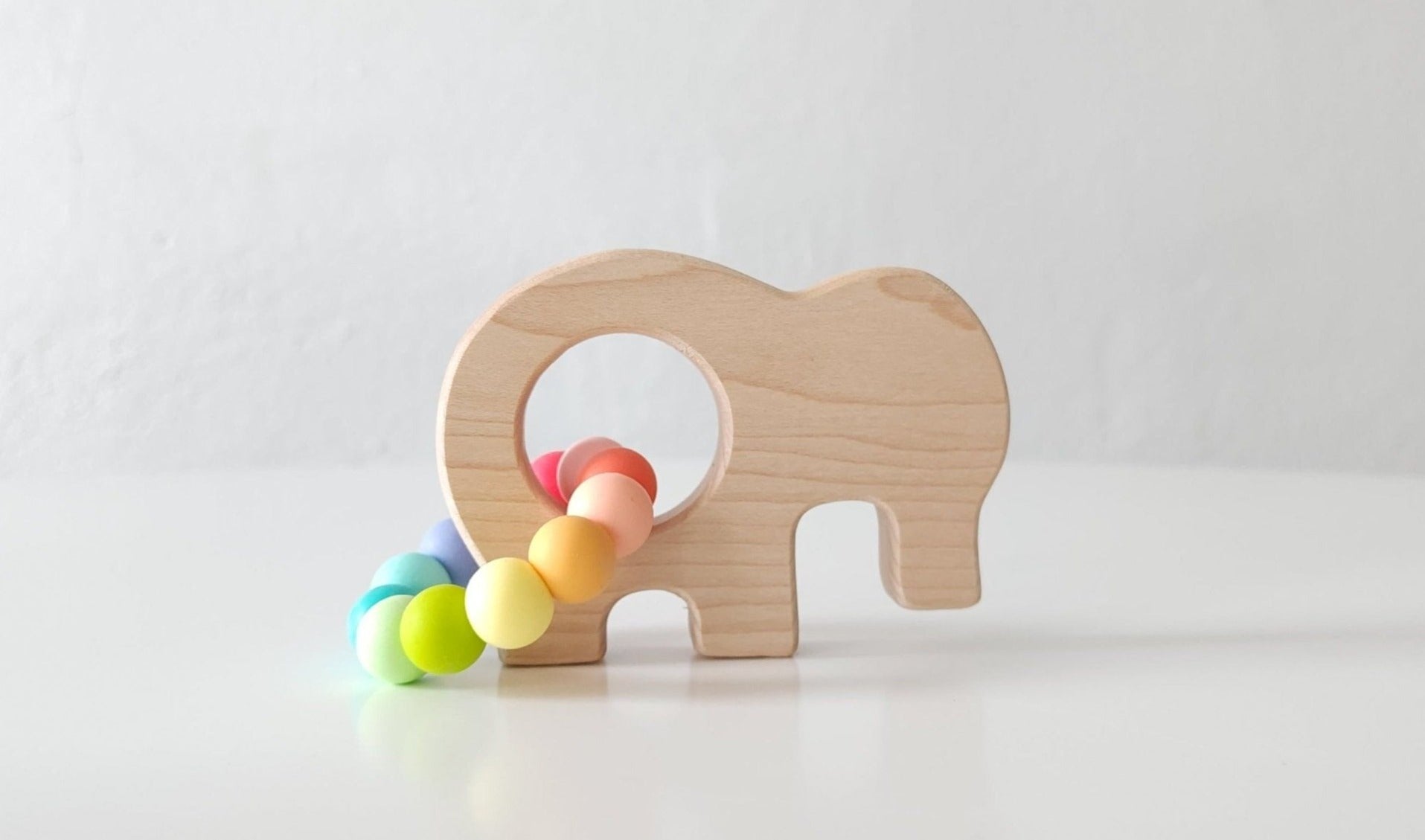 Elephant Wooden Grasping Toy with Teething Beads