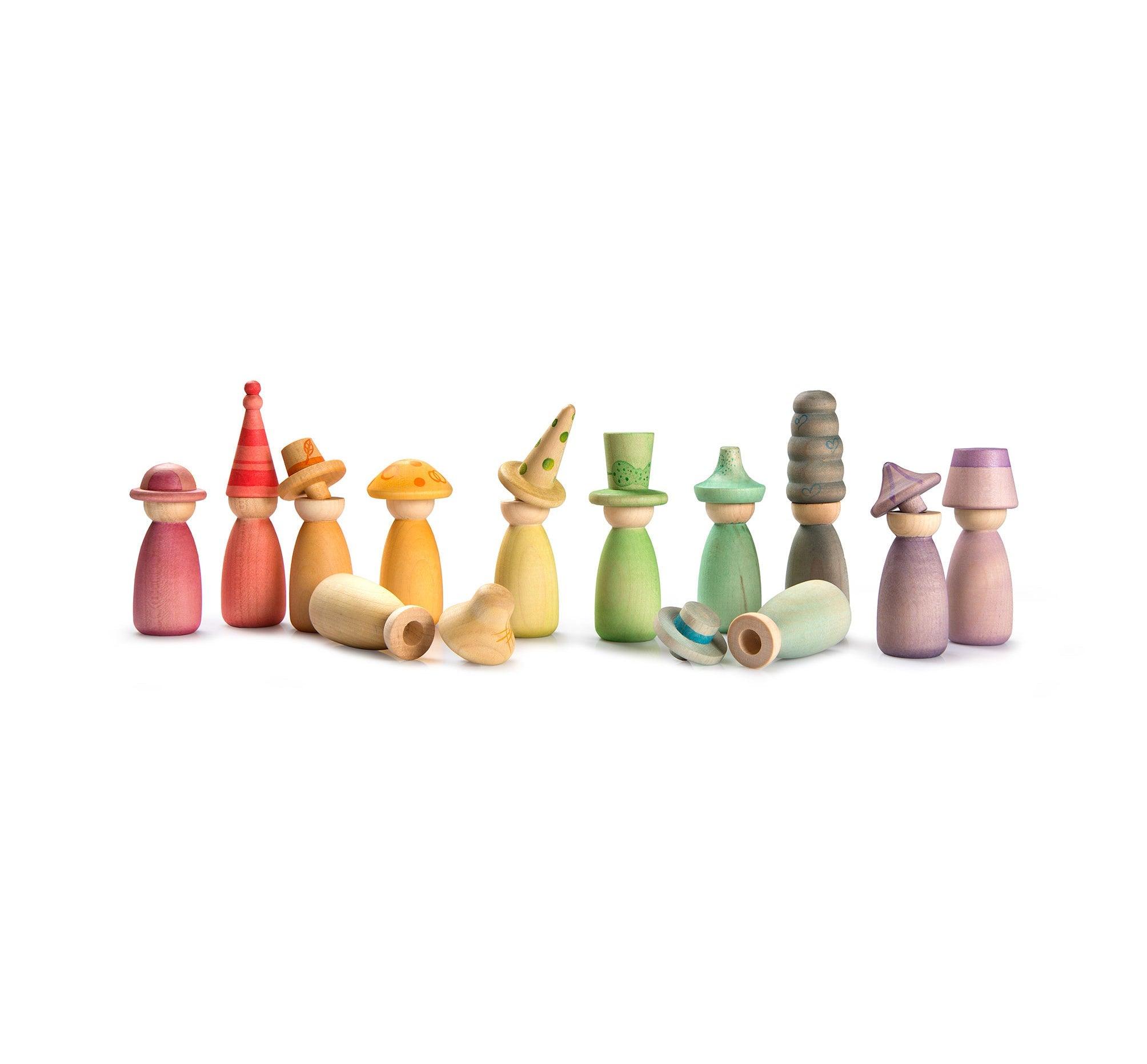 Fancy Nins – Twelve Rainbow Wooden Peg People with Hats - Grapat - Why and Whale