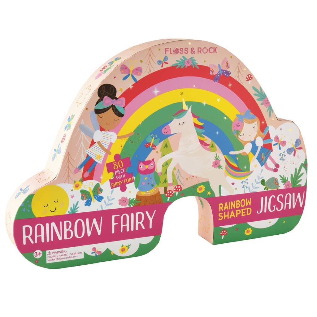 Floss & Rock Rainbow Fairy 80pc "Rainbow" Shaped Jigsaw with Shaped Box - Why and Whale