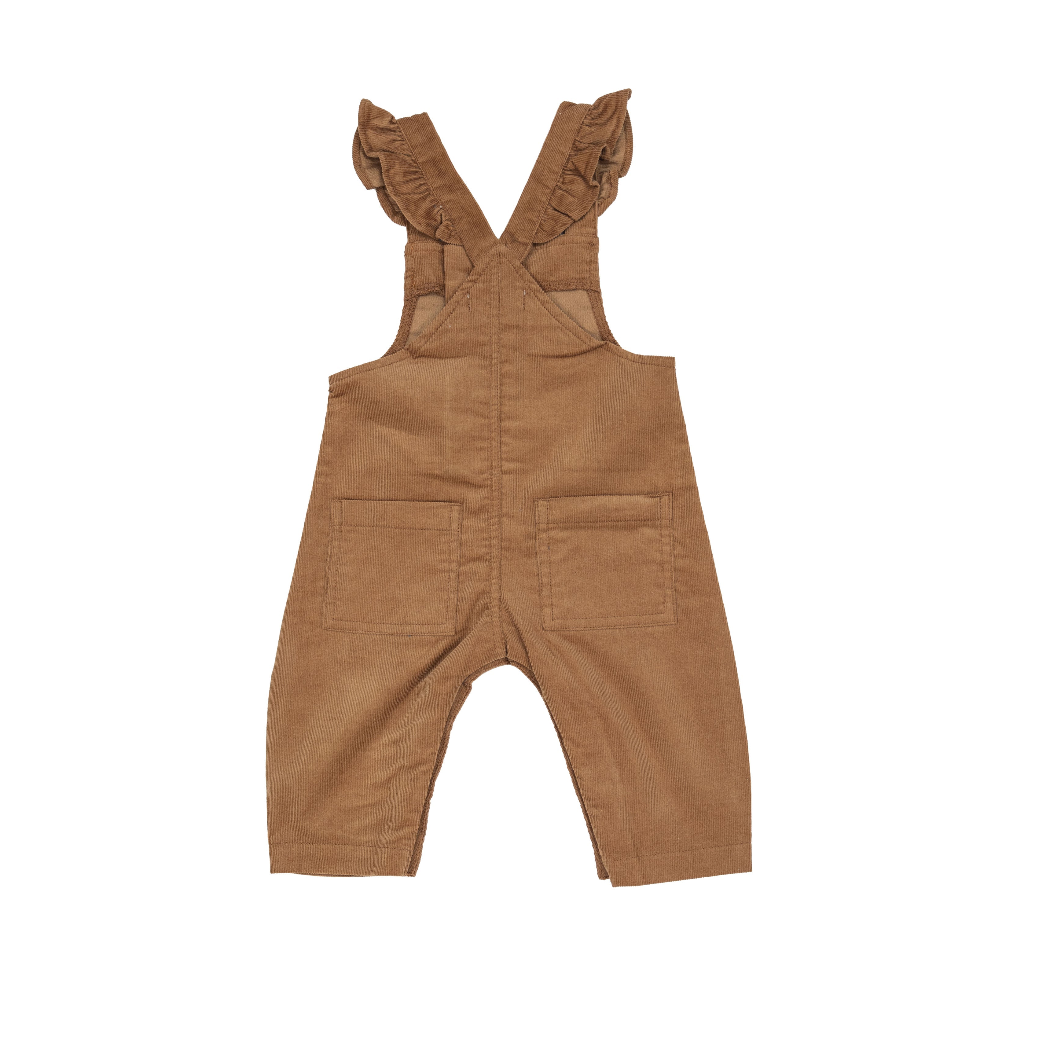 Front Snap Ruffle Corduroy Overall - Cashew