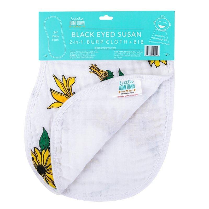 Gift Set: Black Eyed Susan Muslin Swaddle Baby Blanket and Burp Cloth/Bib Combo