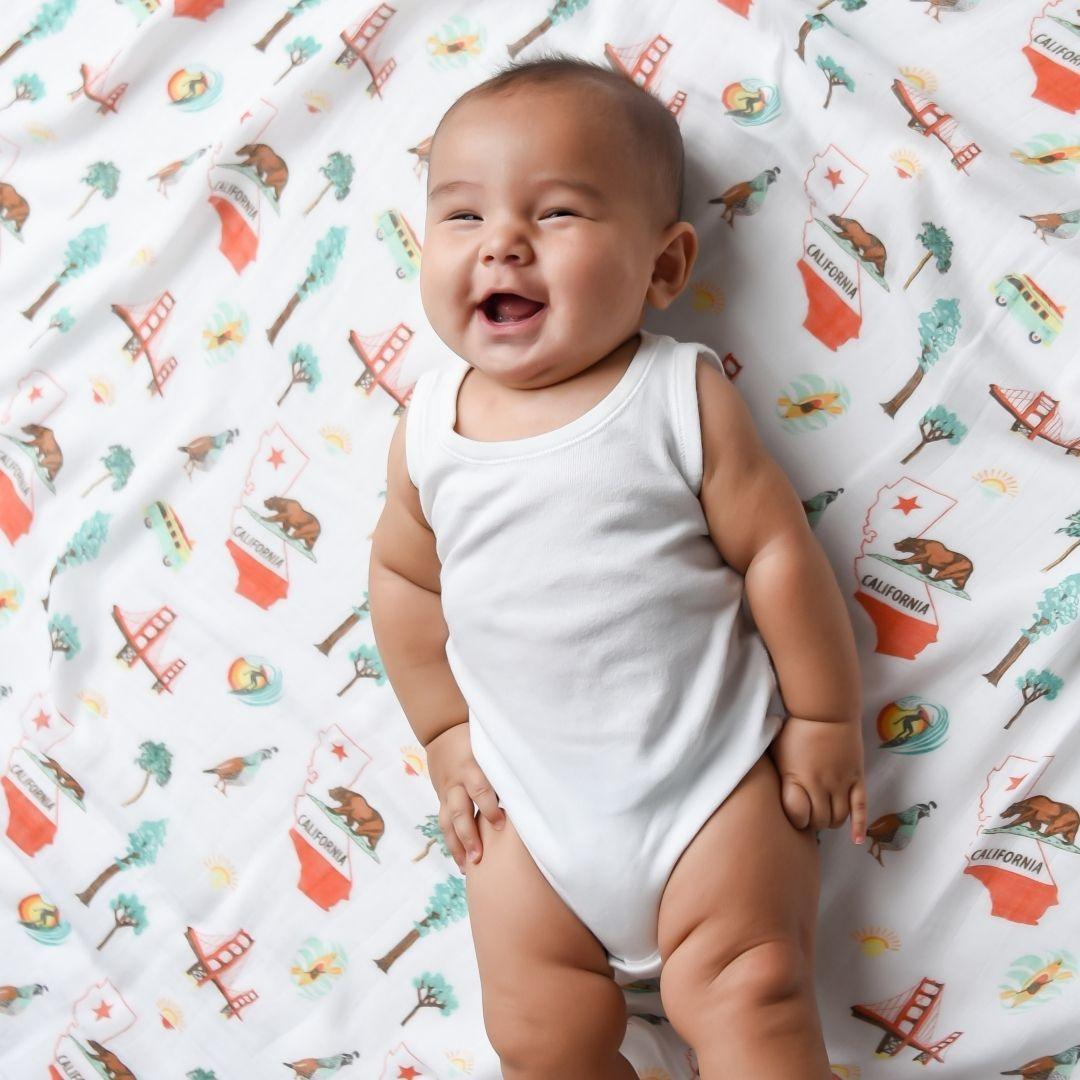 Gift Set: California Baby Muslin Swaddle Blanket and Burp Cloth/Bib Combo