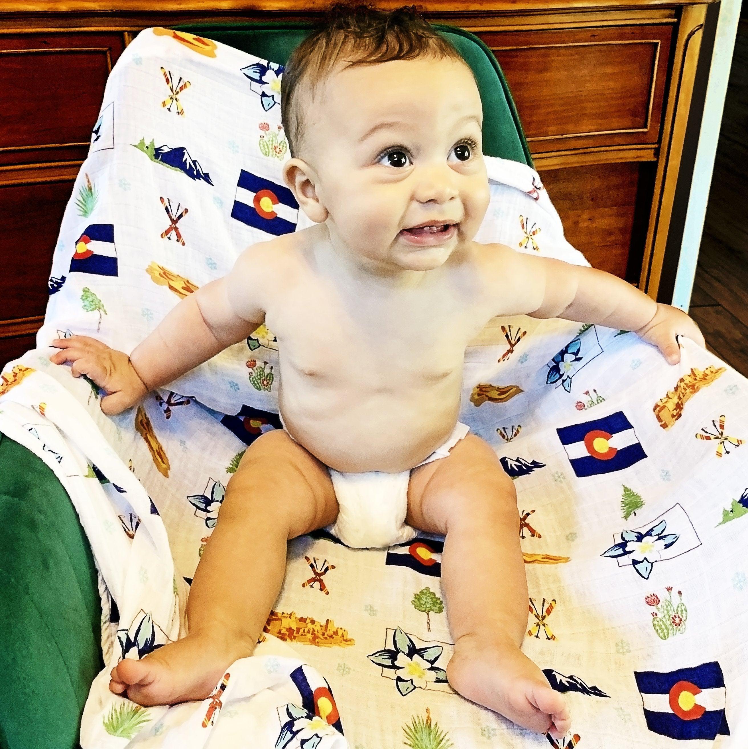 Gift Set: Colorado Baby Muslin Swaddle Blanket and Burp Cloth/Bib Combo