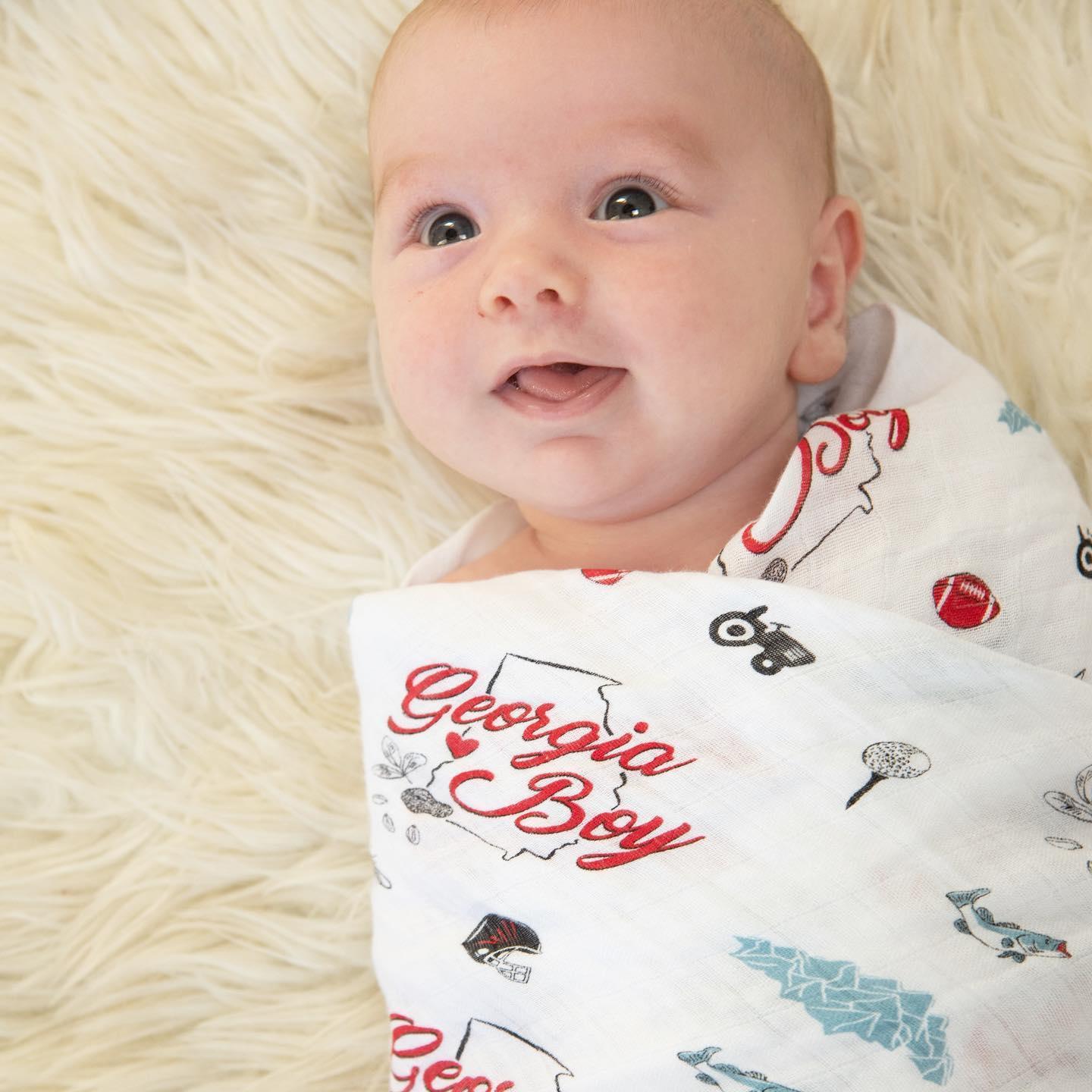 Gift Set: Georgia Boy Muslin Swaddle Blanket and Burp Cloth/Bib Combo