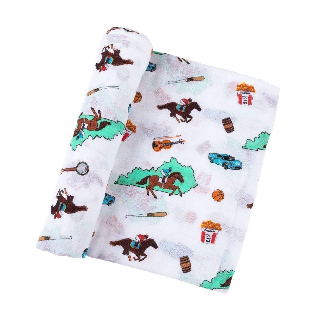 Gift Set: Kentucky Baby Muslin Swaddle Blanket and Burp Cloth/Bib Combo