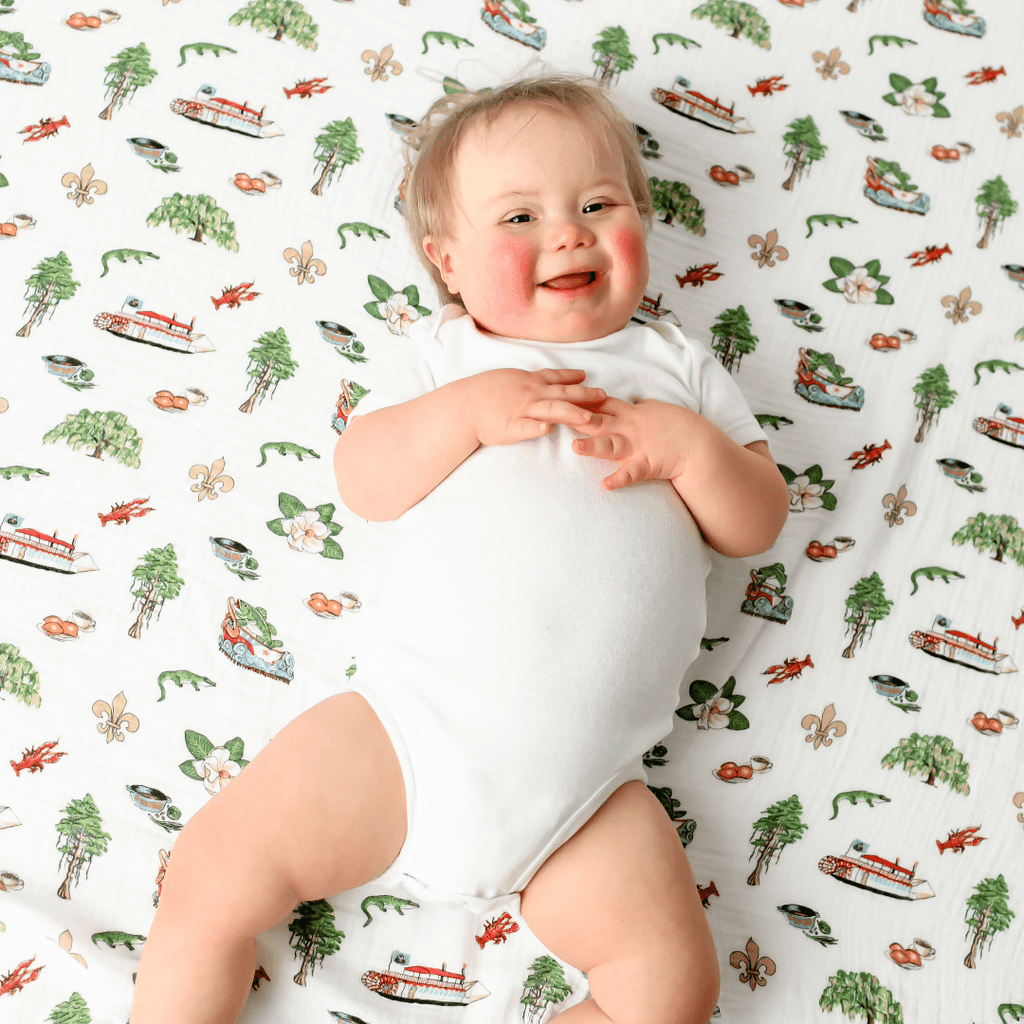 Gift Set: Louisiana Baby Muslin Swaddle Blanket and Burp Cloth/Bib Combo