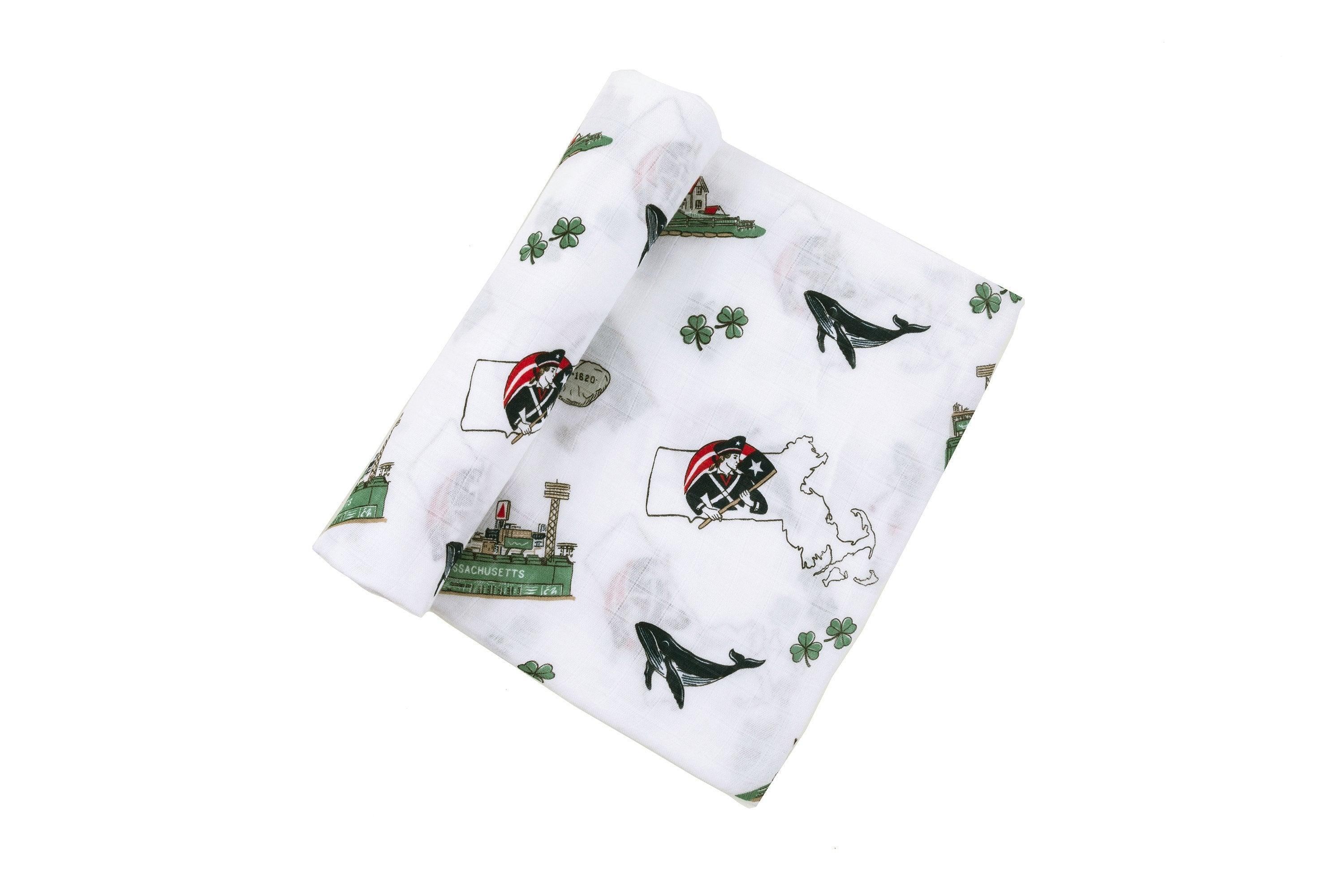 Gift Set: Massachusetts Baby Muslin Swaddle Blanket and Burp Cloth/Bib Combo