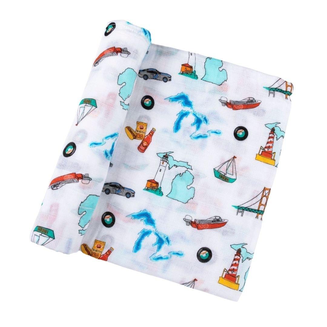 Gift Set: Michigan Baby Muslin Swaddle Blanket and Burp Cloth/Bib Combo
