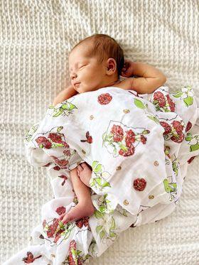 Gift Set: Ohio Baby Muslin Swaddle Receiving Blanket (Floral) and Burp/Bib Combo