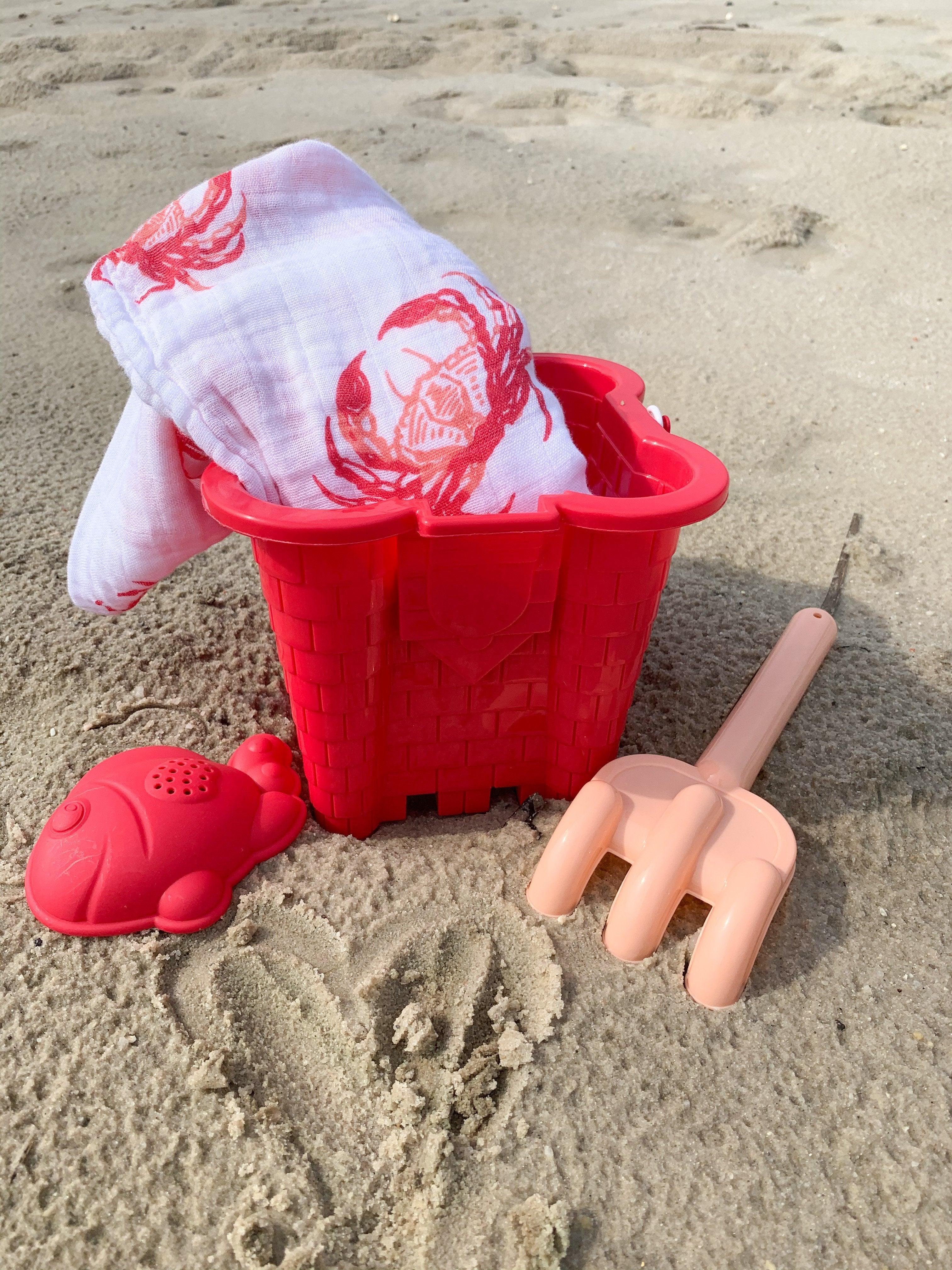 Gift Set: Pink Crab Baby Muslin Swaddle Blanket and Burp Cloth/Bib Combo