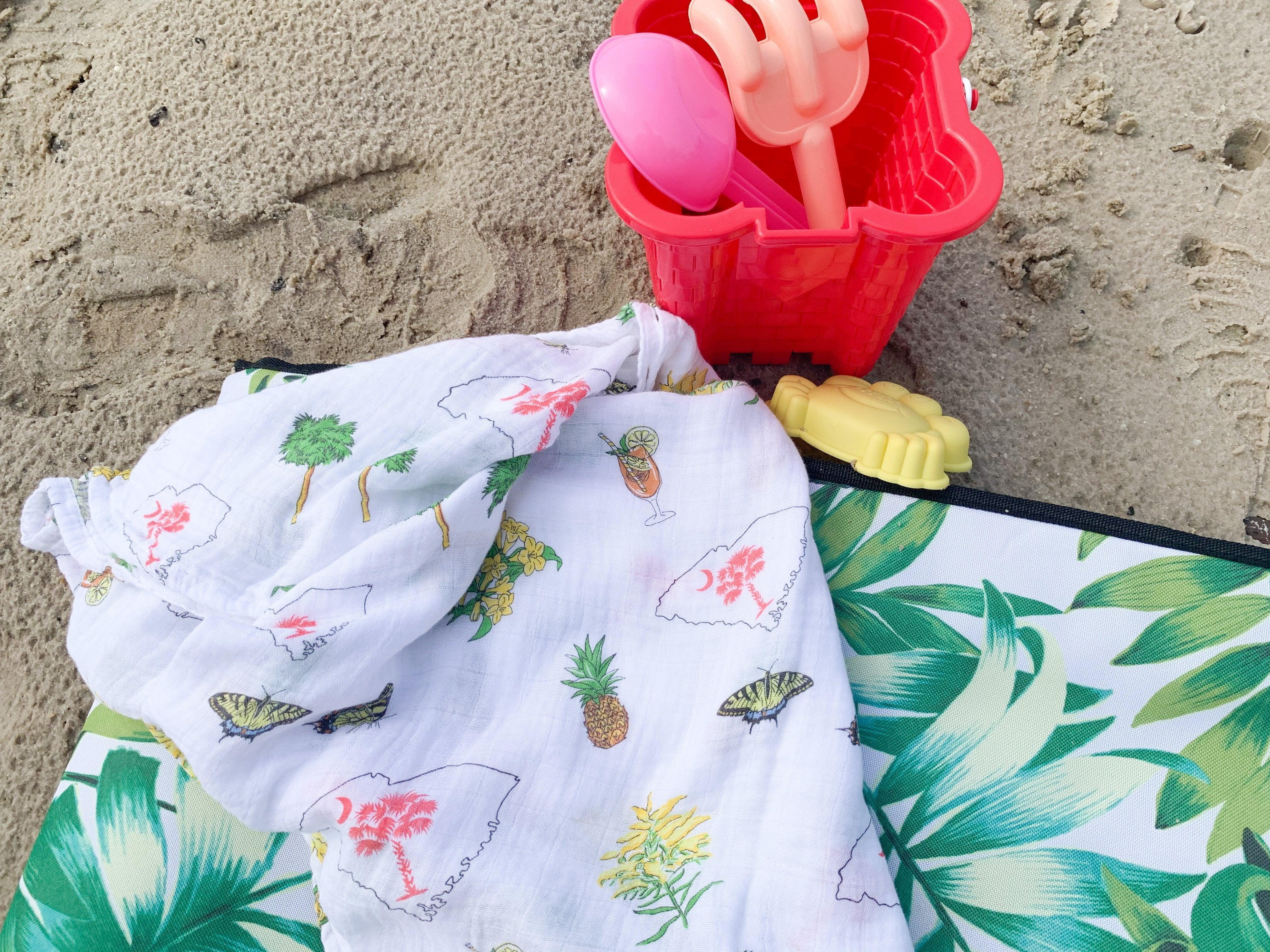 Gift Set: South Carolina Girl Baby Muslin Swaddle Blanket and Burp Cloth/Bib Combo