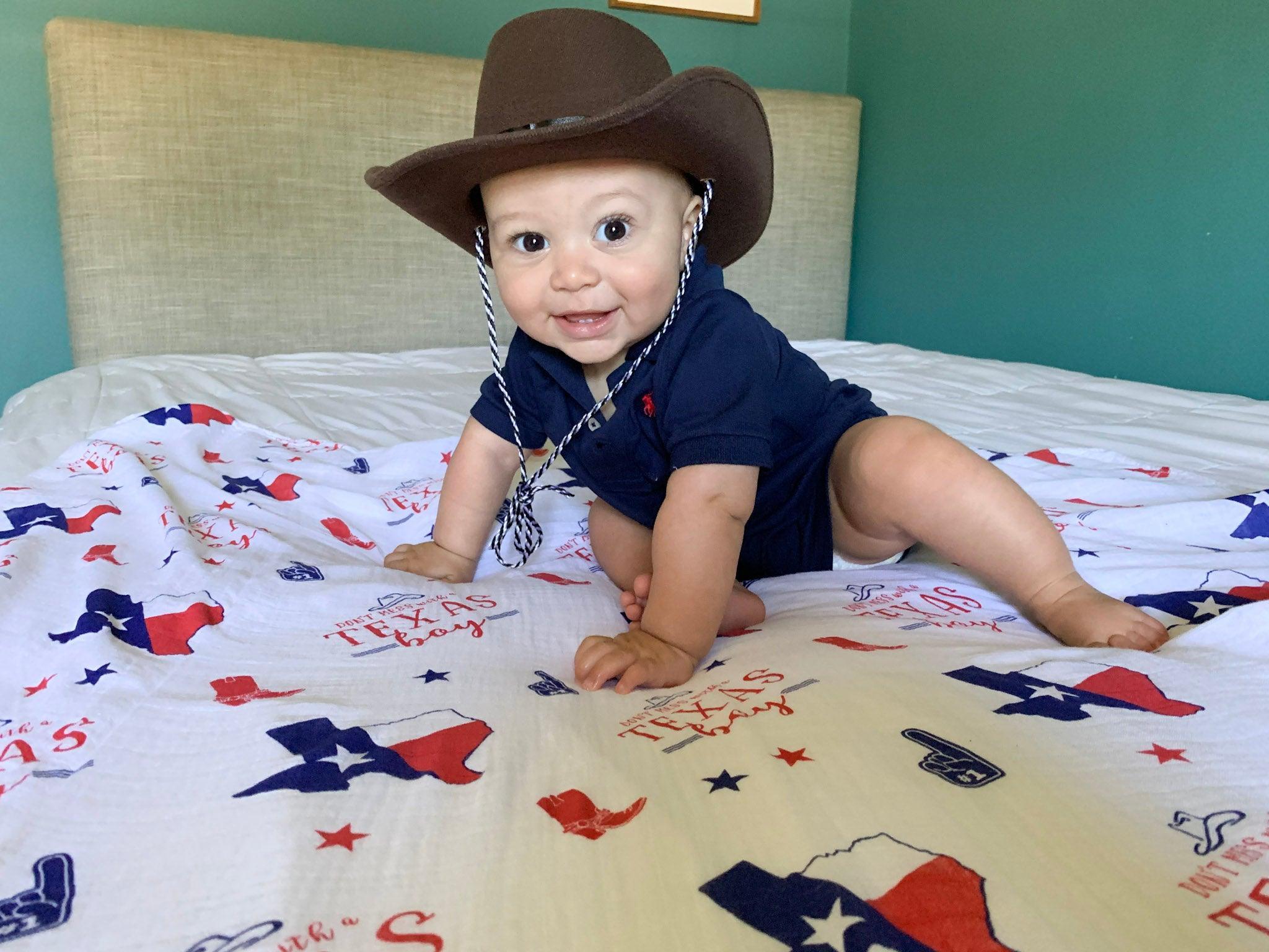 Gift Set: Texas Baby Boy Muslin Swaddle Blanket and Burp Cloth/Bib Combo