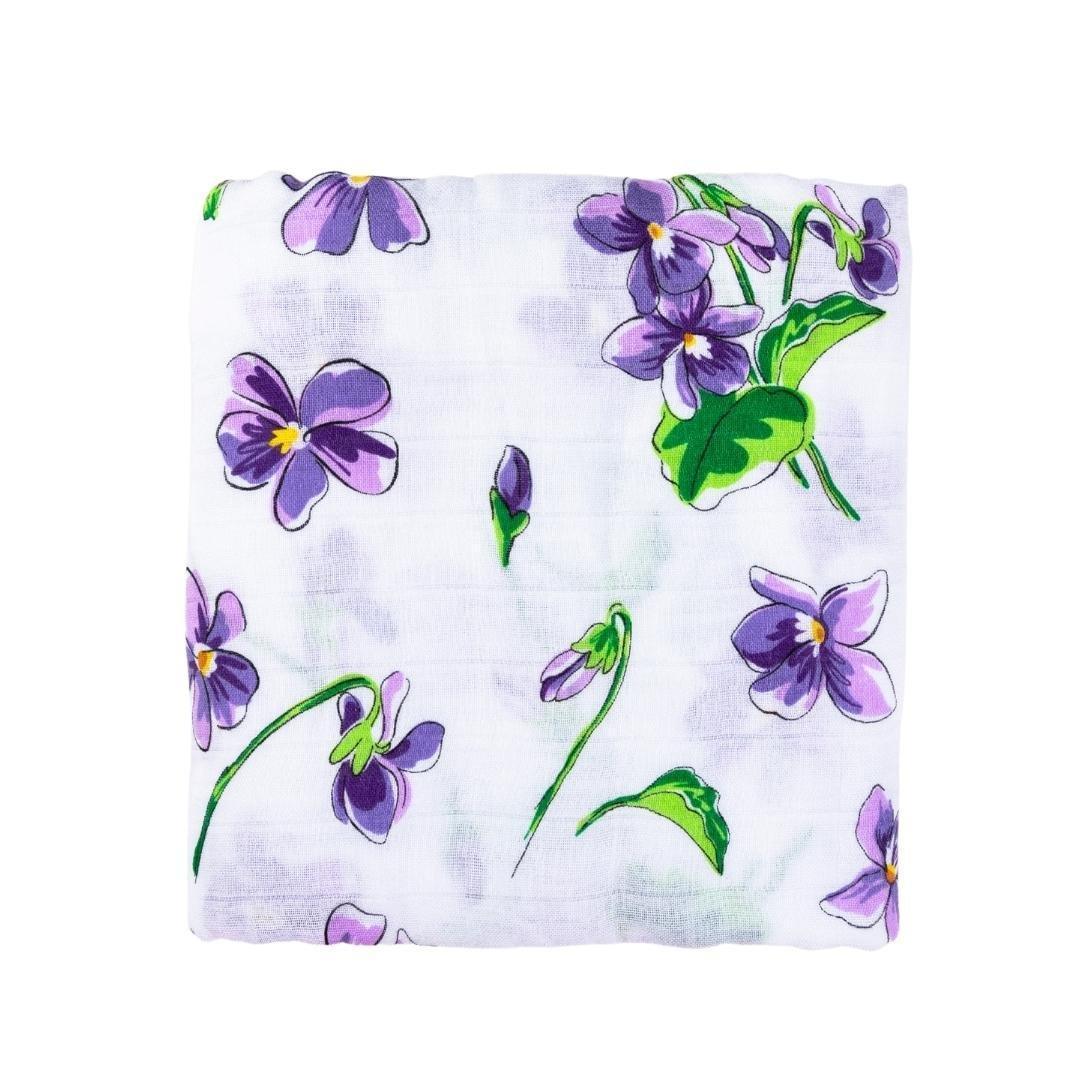 Gift Set: Violet Baby Muslin Swaddle Blanket and Burp Cloth/Bib Combo
