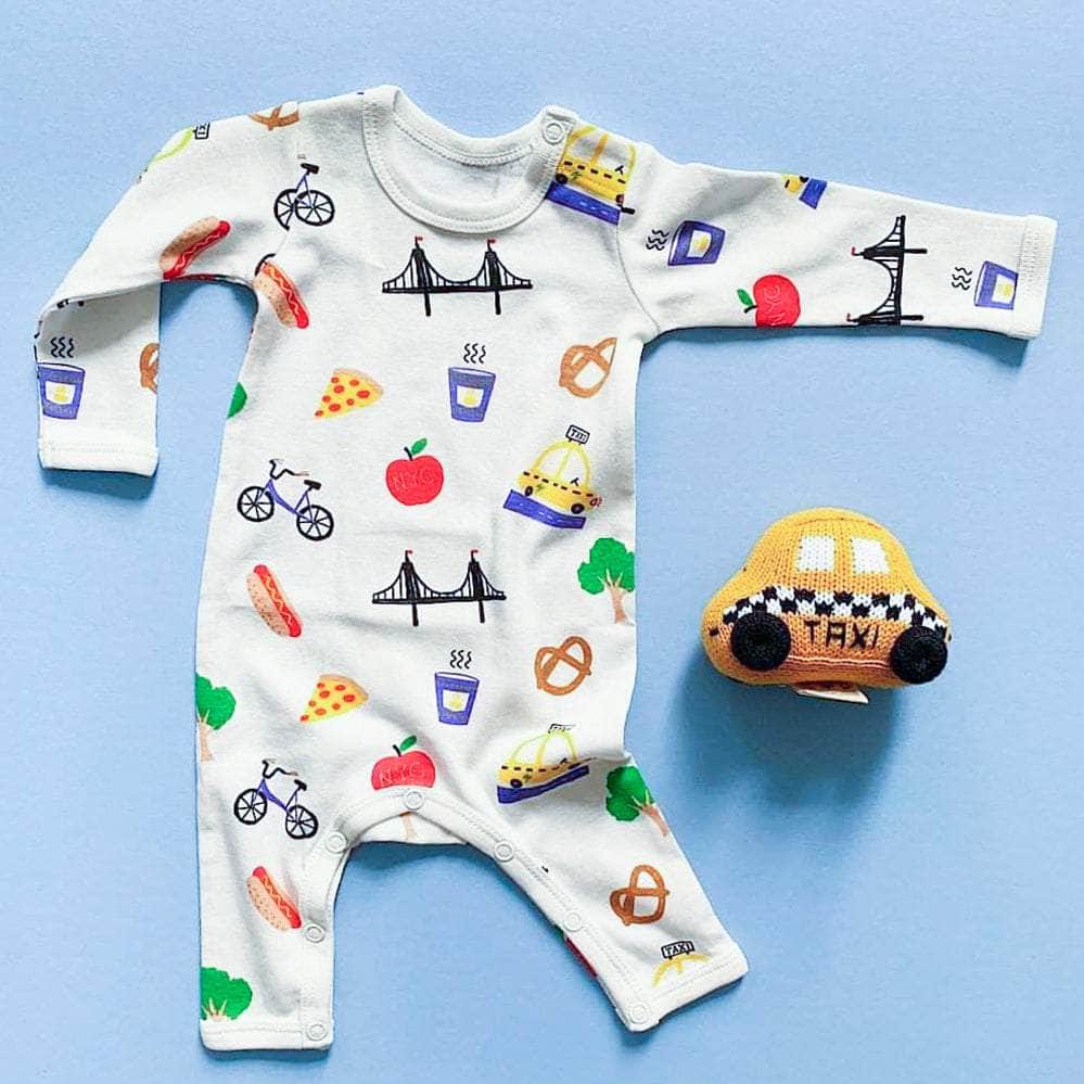 Organic Baby Gift Set - New York Onesie & NYC Taxi Rattle Toy