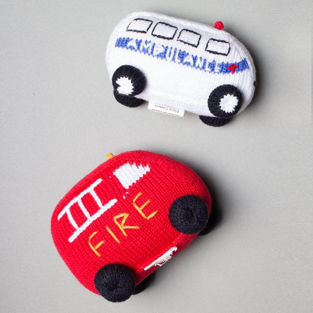 Organic Baby Toys Gift Set - Ambulance & Fire Truck Rattles