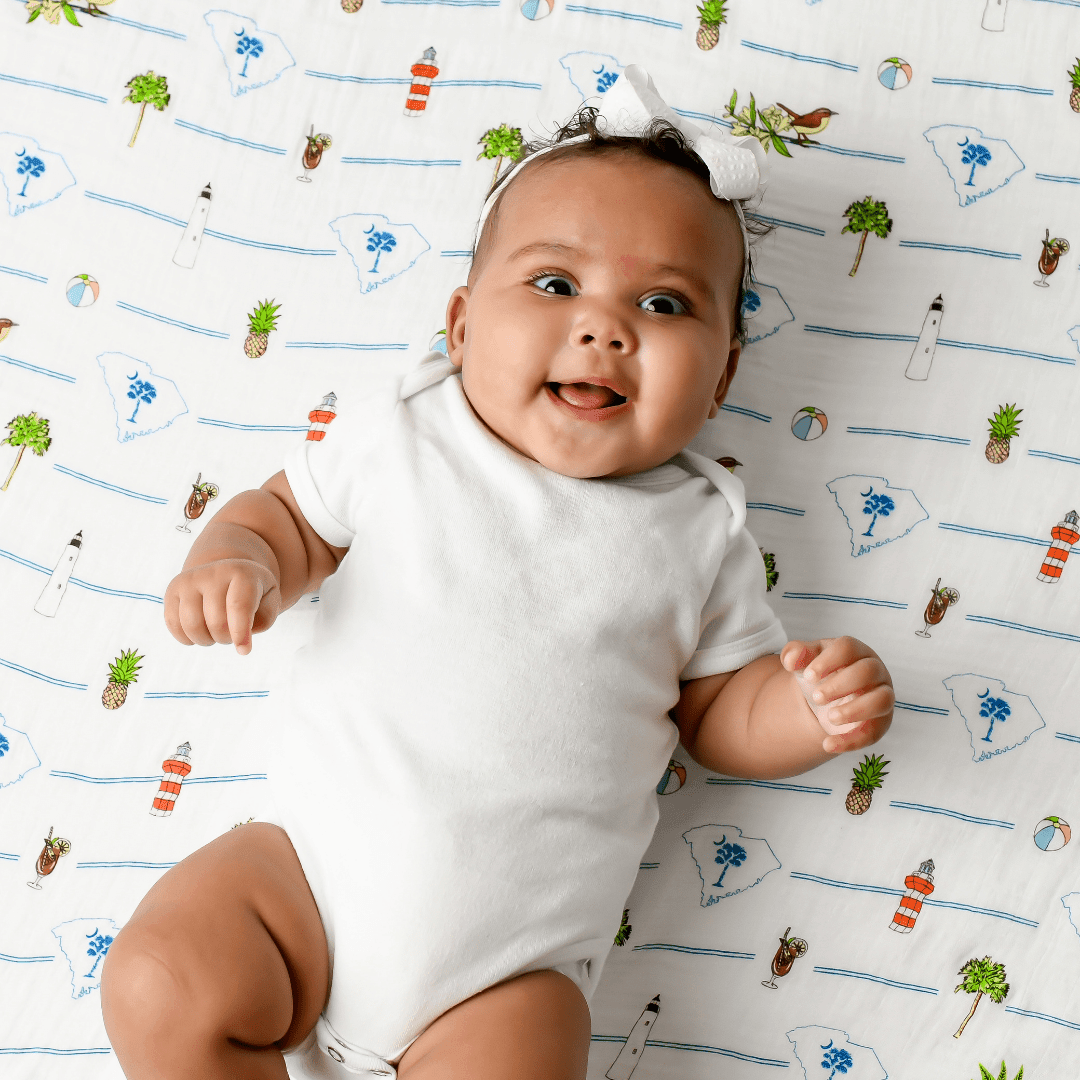 GiftSet: South Carolina Baby Muslin Swaddle Blanket and Burp Cloth/Bib Combo