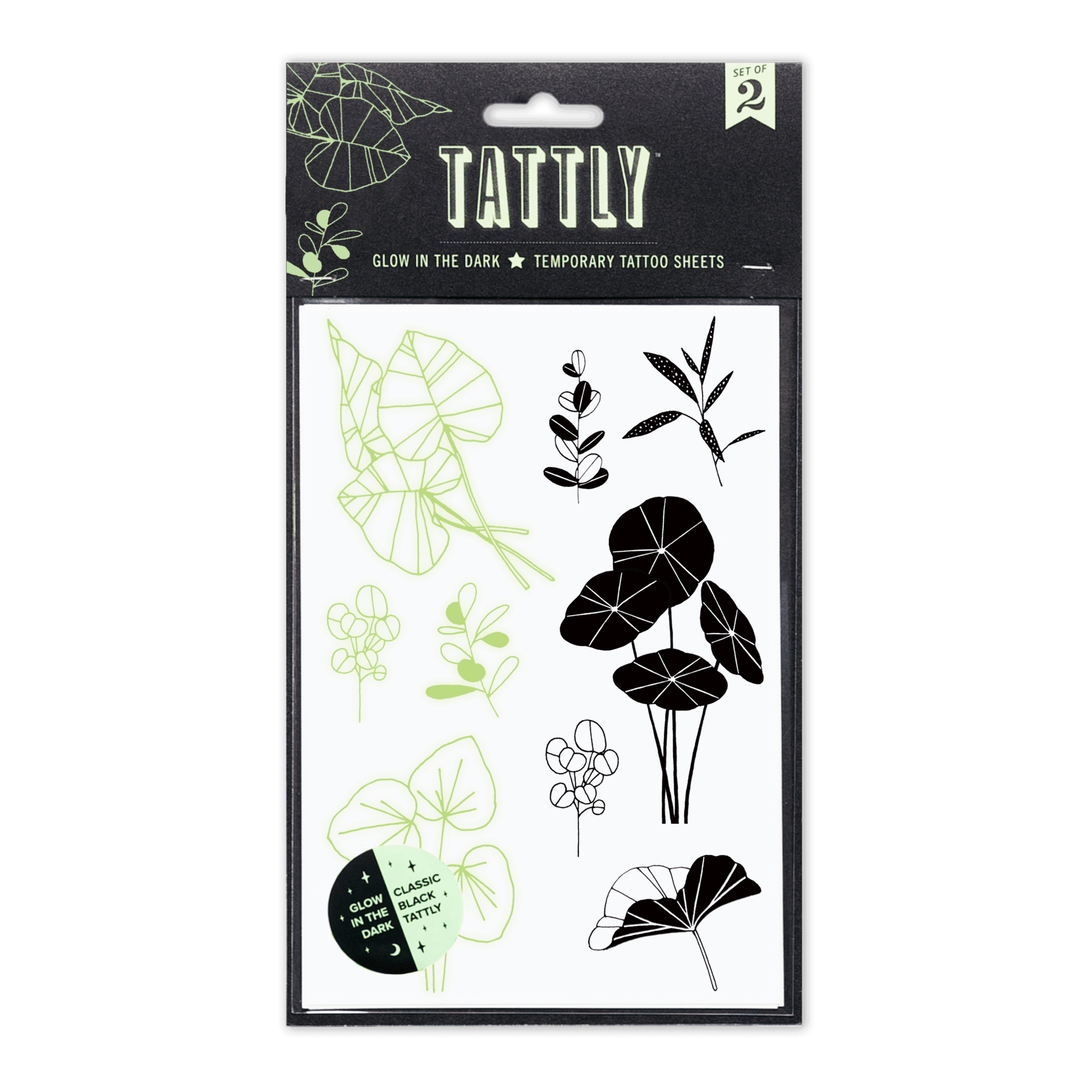 Glowing Garden (Glow in the Dark) Tattoo Sheet, Set of 2 - Why and Whale
