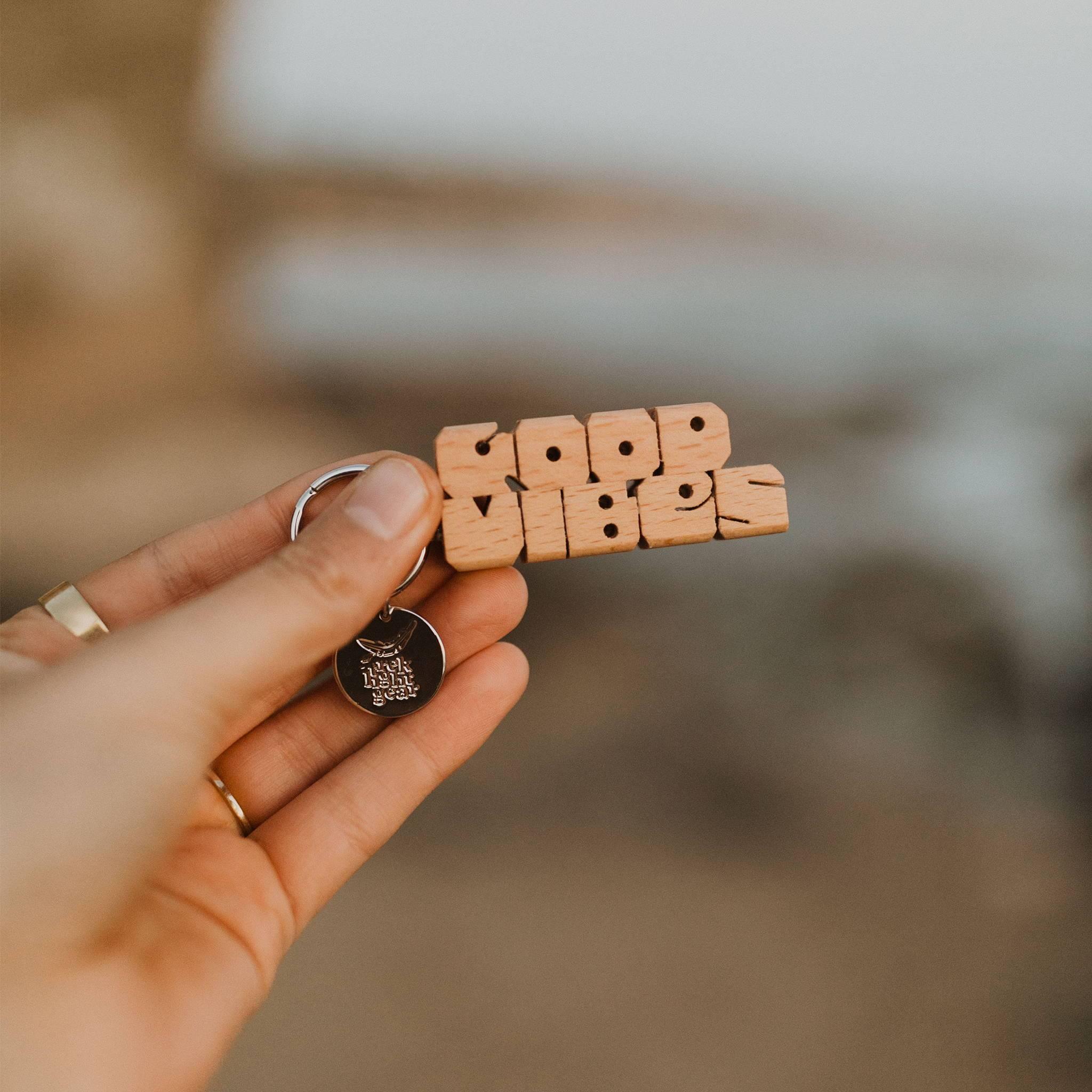 GOOD VIBES Wood Keychain