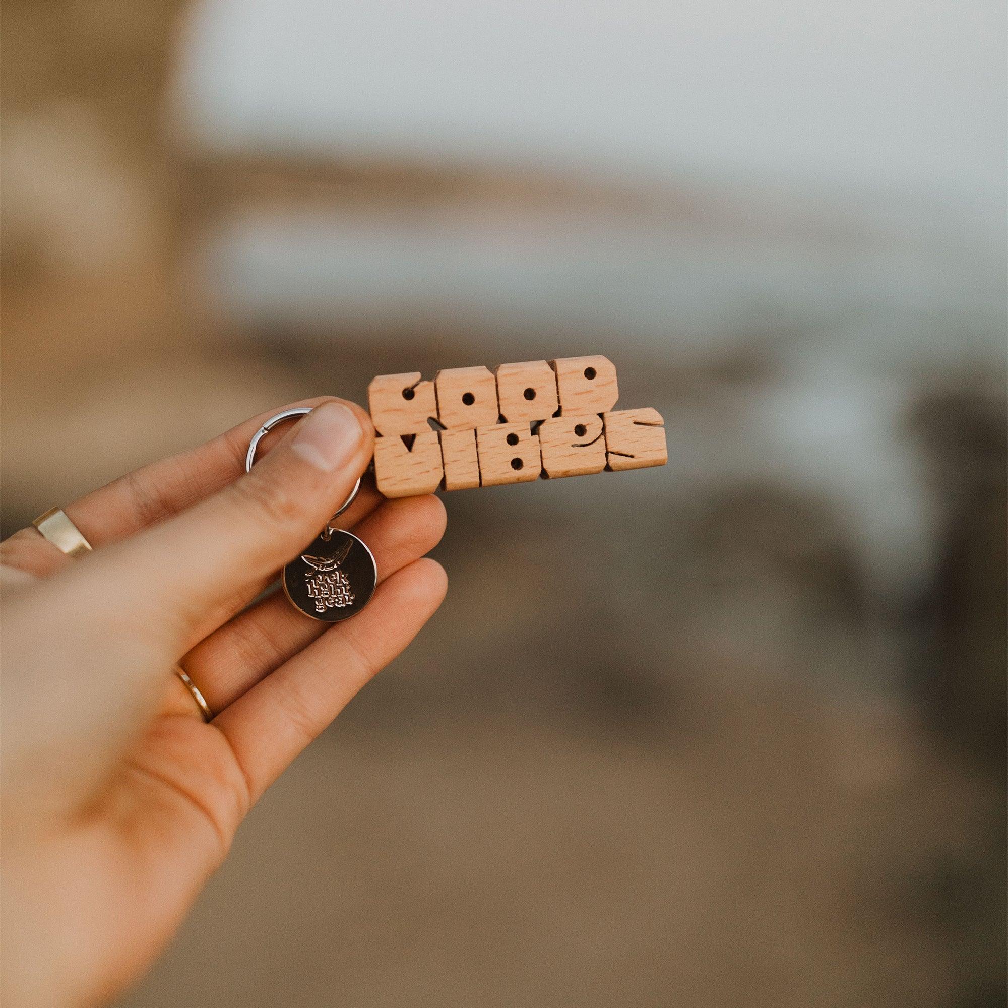 GOOD VIBES Wood Keychain