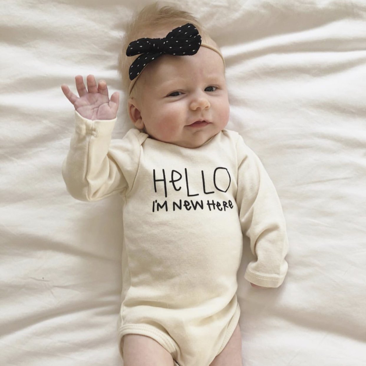 Baby Hello Im New Here Long-Sleeve Organic Cotton Bodysuit