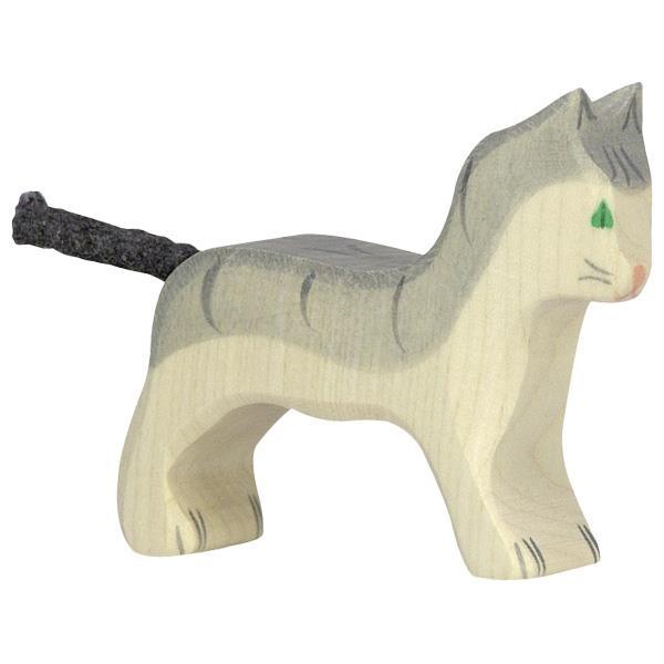 Holztiger - Wooden Animal - Cat, small, grey - Why and Whale