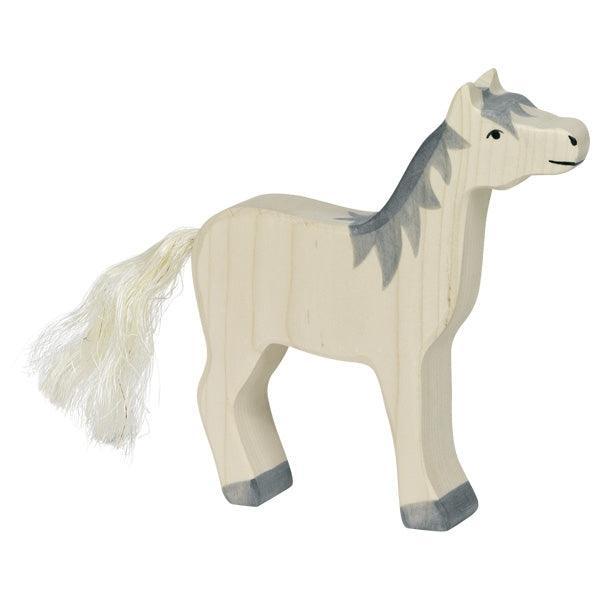 Holztiger - Wooden Animal - Horse, Head raised, Grey Mane - Why and Whale