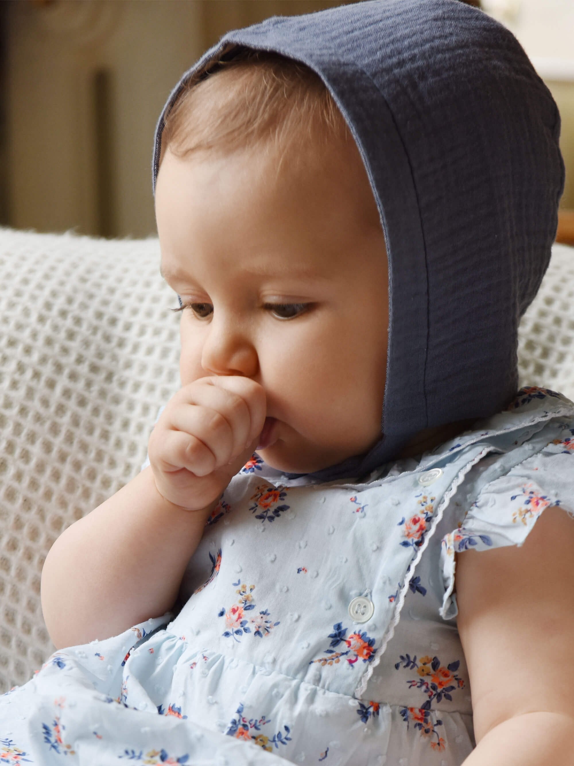 Lupin Organic Reversible Bonnet - Thistle Blue