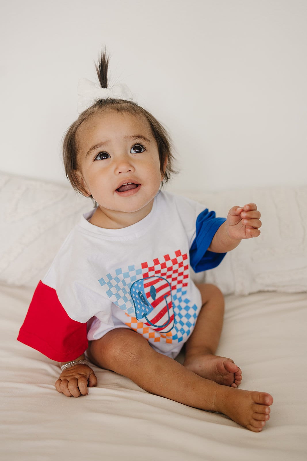 Checkered Smiley 4th of July T-Shirt Romper