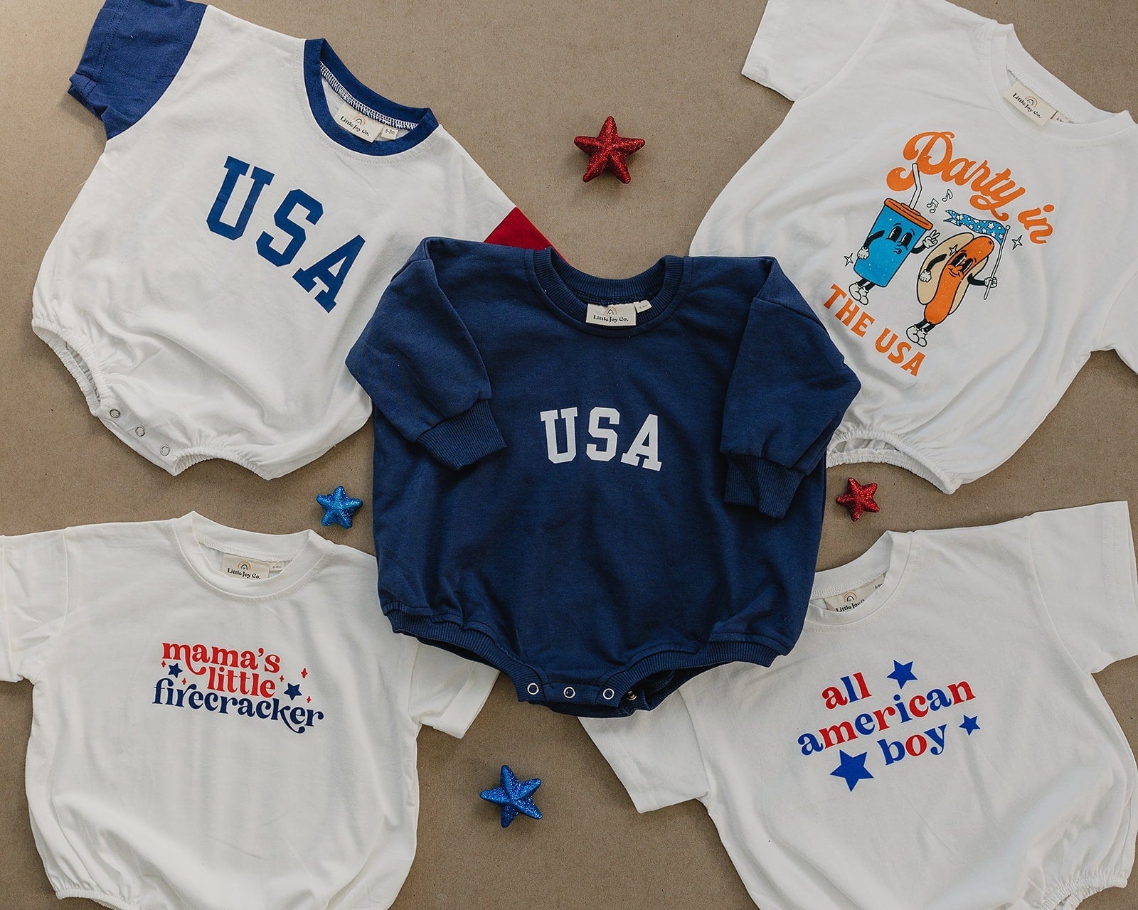 All American Boy Graphic Oversized T-Shirt Romper - Baby Boy Bubble Romper - 4th of July Outfit - Red, White & Blue Patriotic Shirt - USA