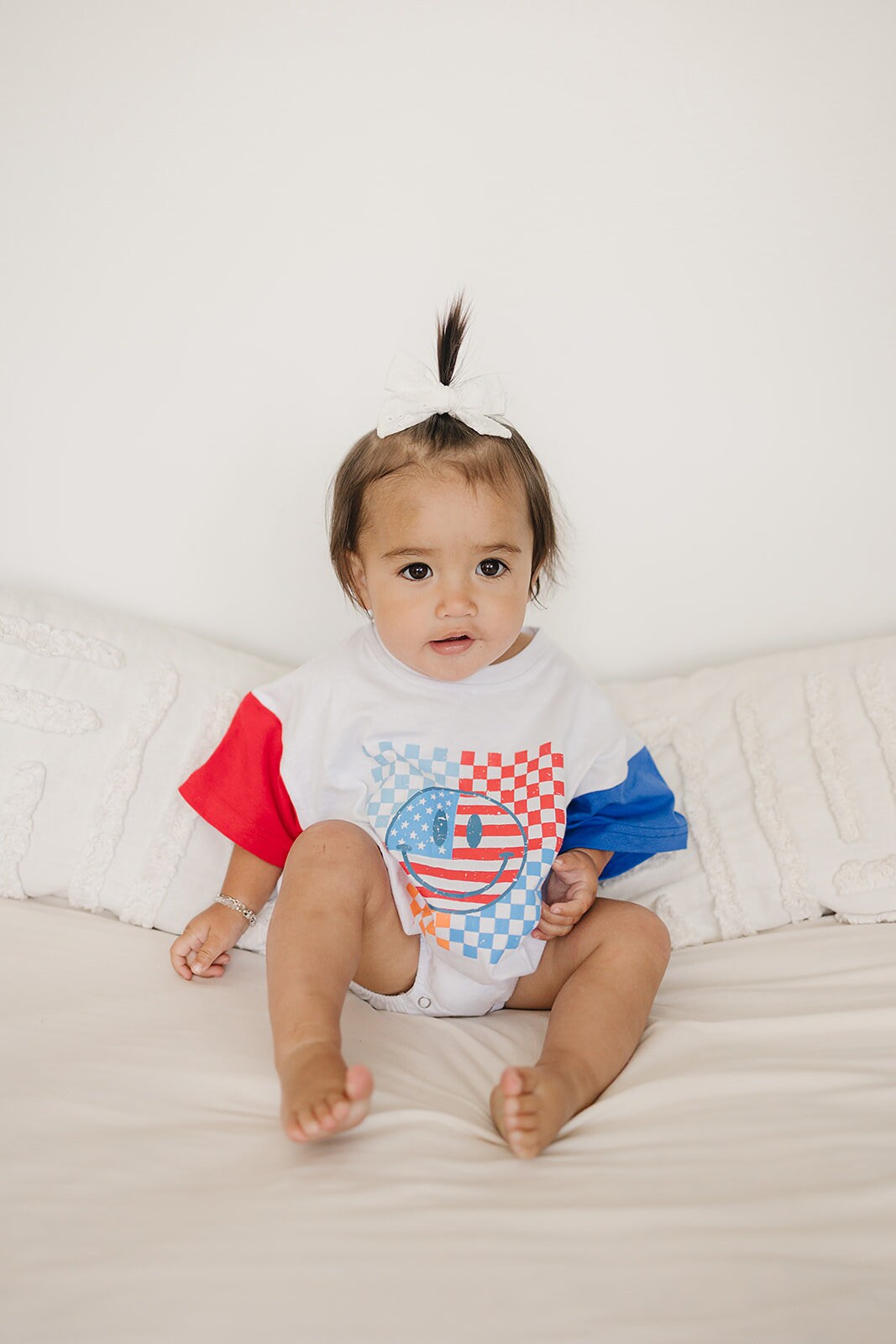 Checkered Smiley 4th of July T-Shirt Romper