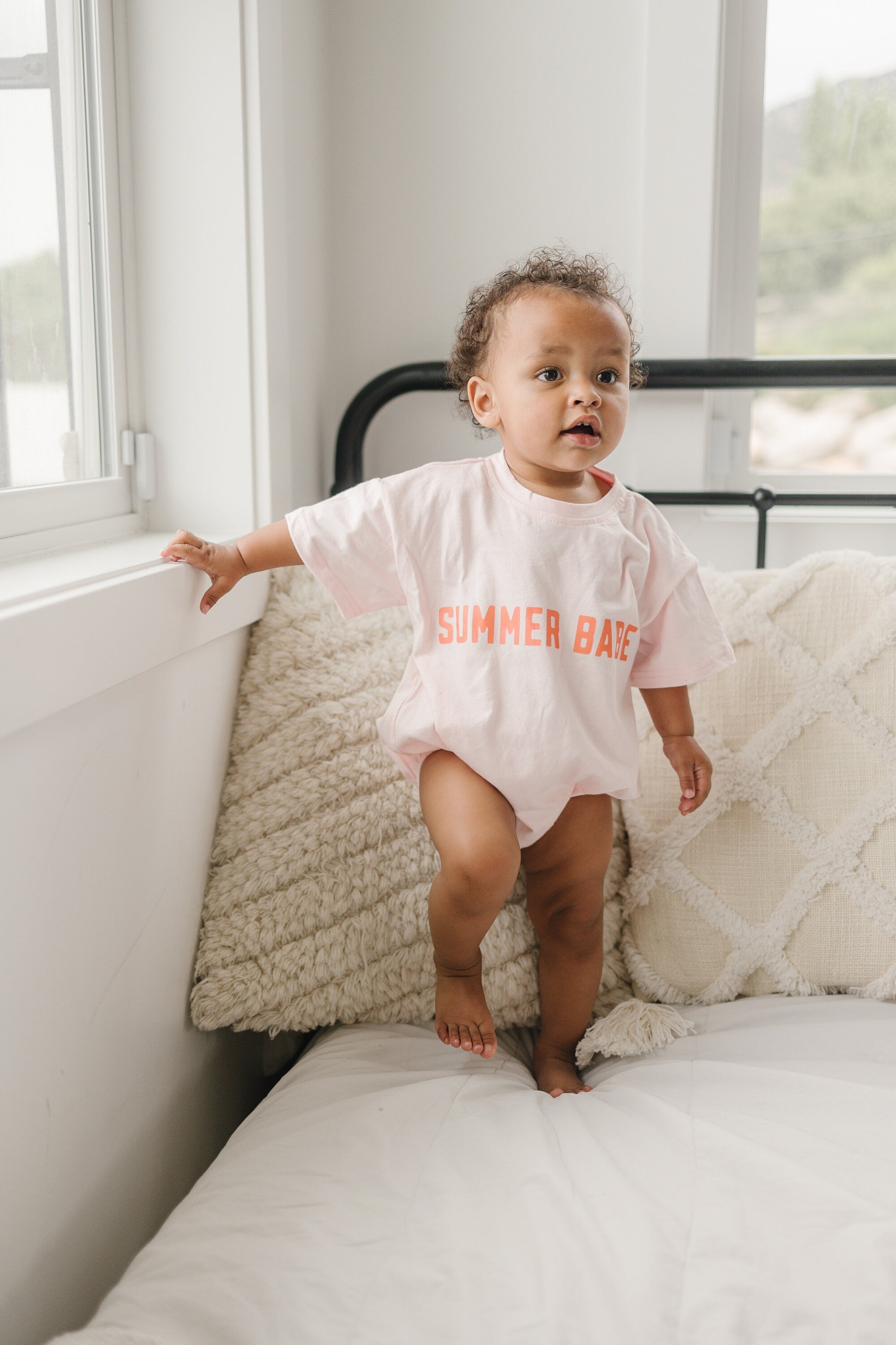 SUMMER BABE Oversized T-Shirt Romper - Baby Girl Bubble Romper - Baby Girl Outfit - Beach Ocean Summer Clothes