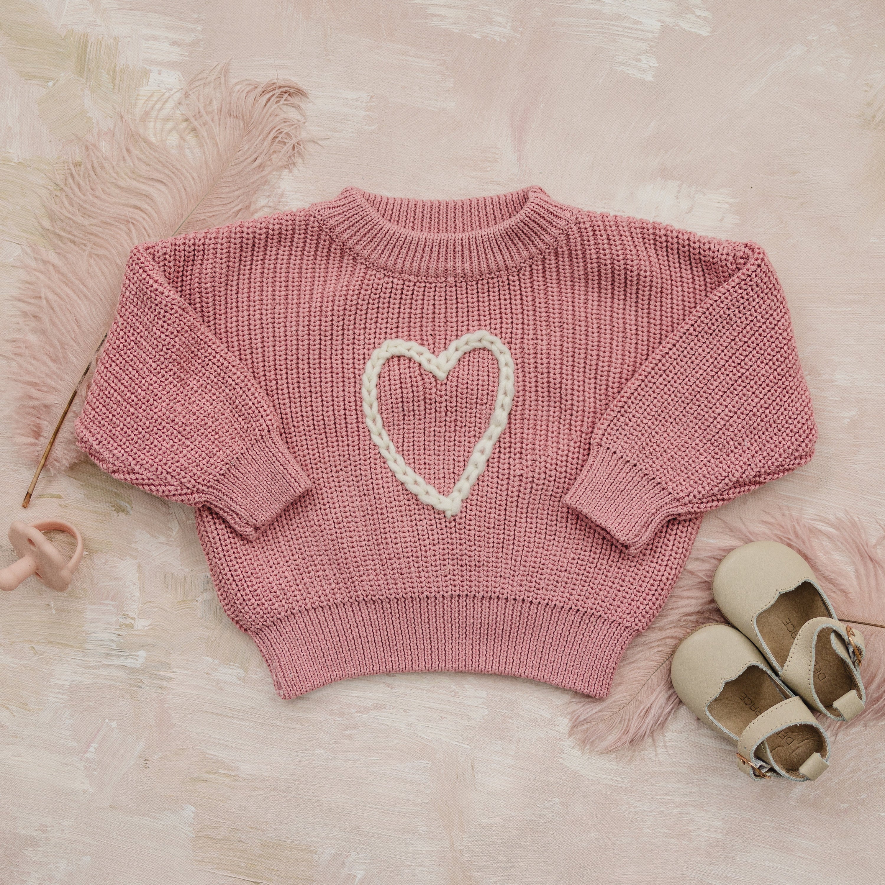 Pink Heart Hand Embroidered Sweater