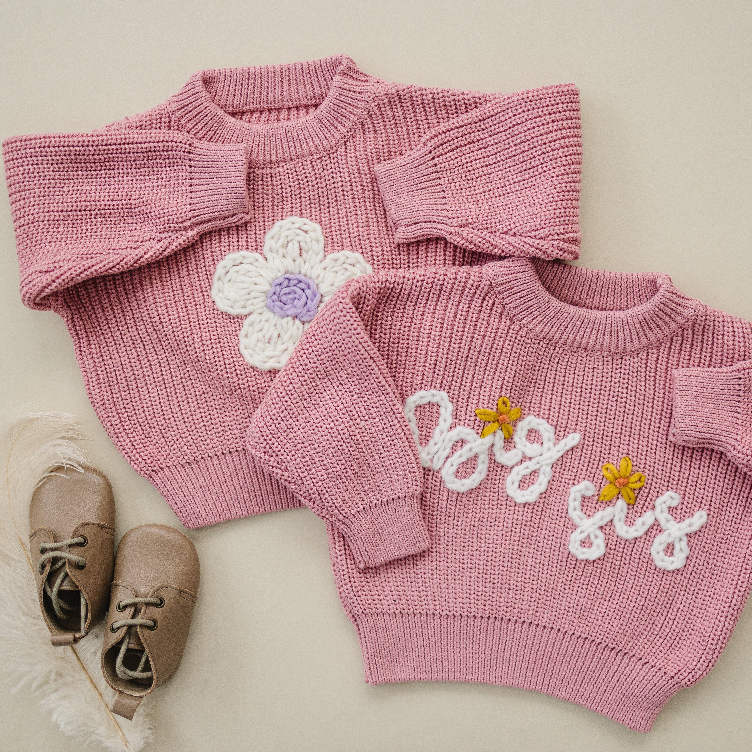 Big Sis Hand Embroidered Chunky Knit Sweater for Babies & Toddlers - Sister Embroidered Baby Sweater - Pregnancy Announcement Shirt