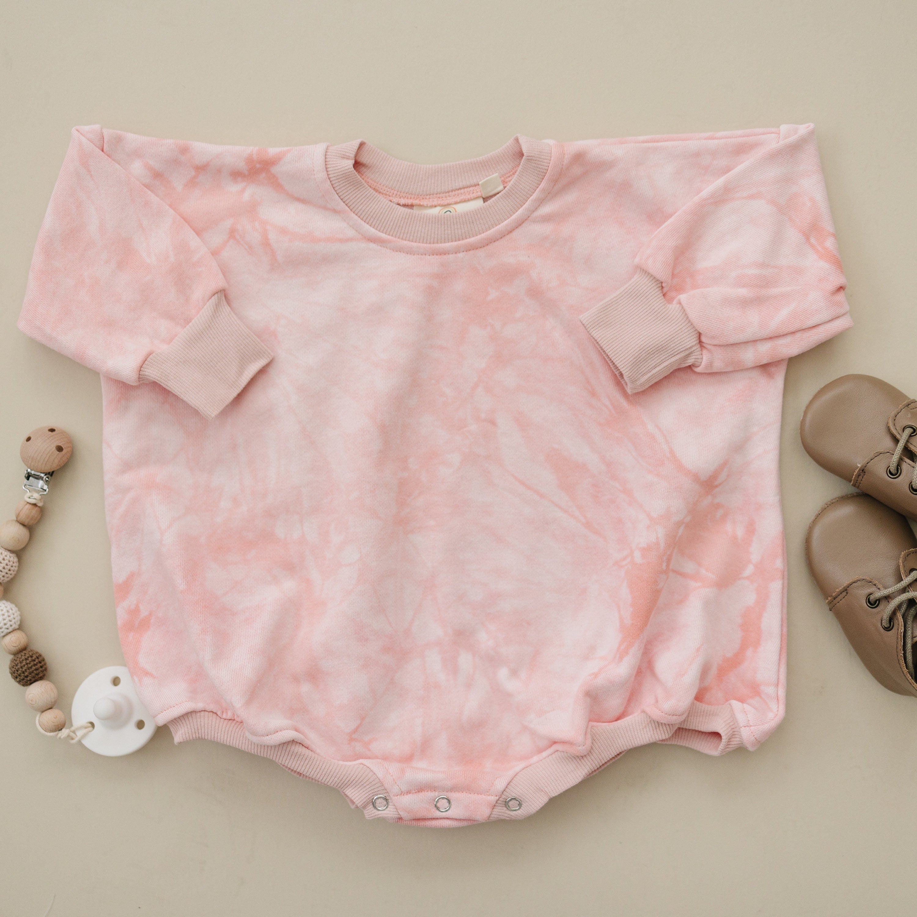 Pink & White Tie Dye Oversized Sweatshirt Romper or Crewneck Sweatshirt - Bubble Romper - Cousin Matching - Baby Toddler Girl Boy